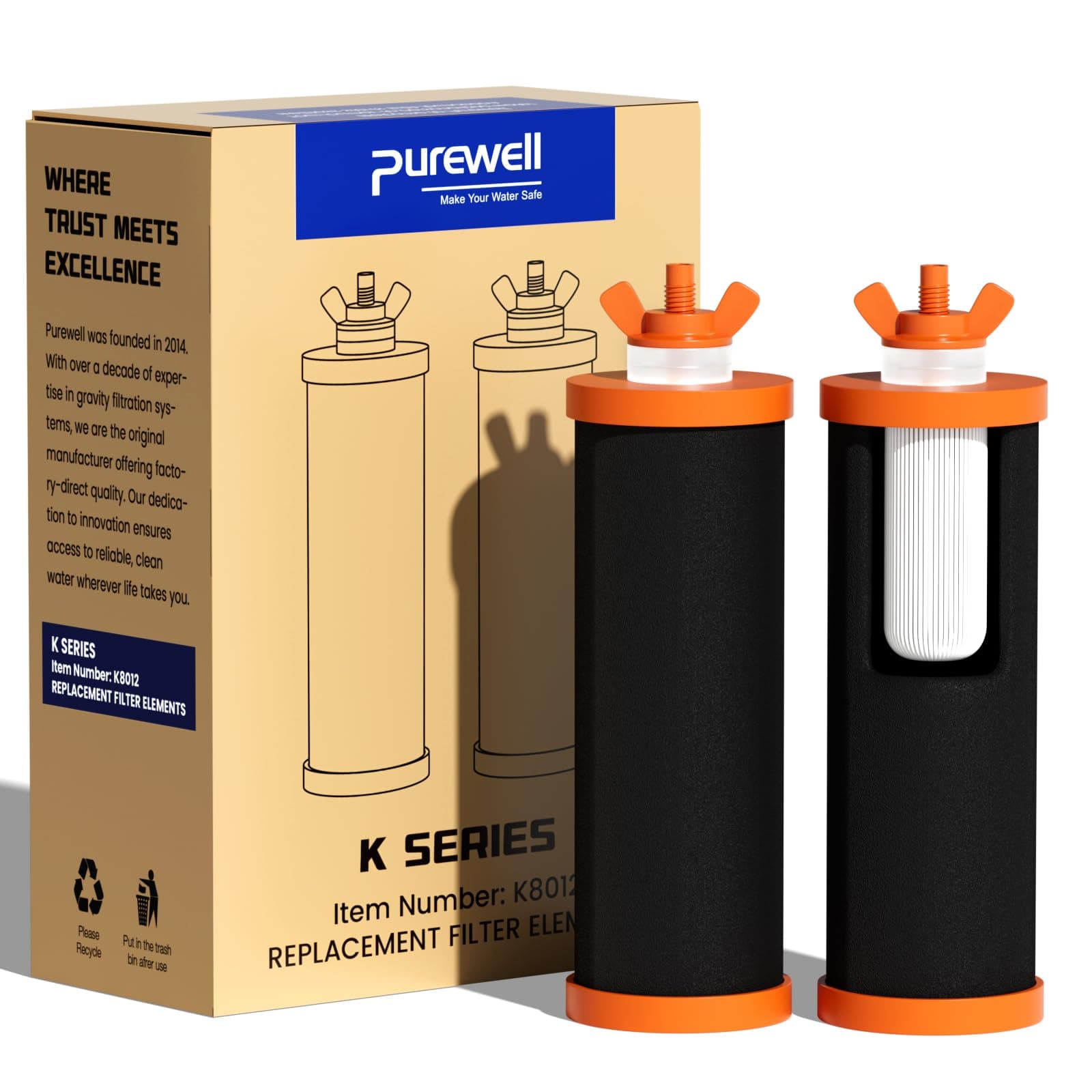 Purewell PF-3-FL Black 4-Stage Composite Carbon and Fluoride Reduction Filters, Compatible with Berkey® Big+, ProOne® Big+ Gravity Water Filter Systems and Purewell Systems (2 Pack, K Series)