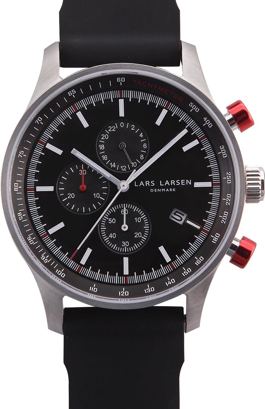 Lars Larsen men's quartz Watch with black Dial analogue Display and black silicone Strap 133SBBS