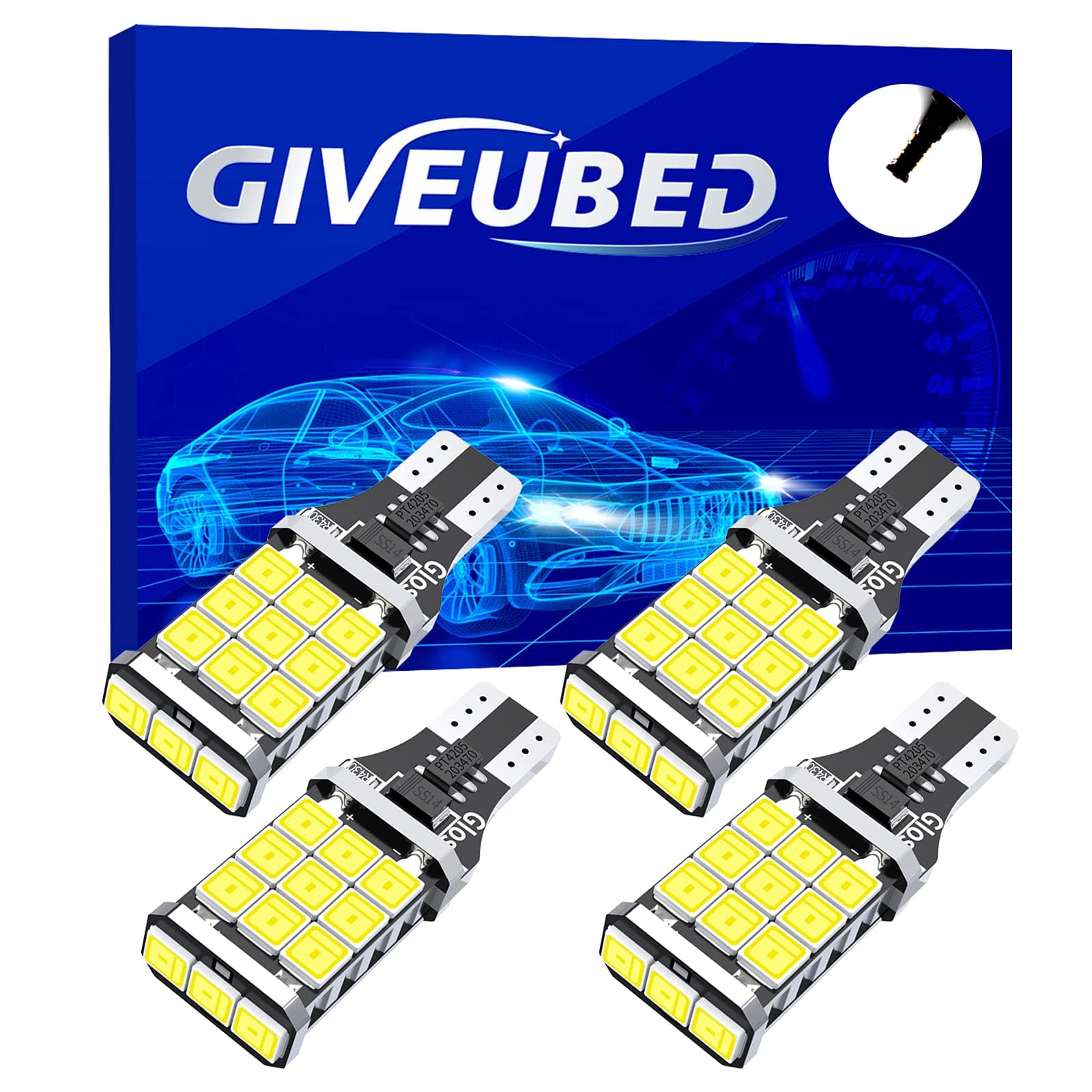 921 912 T15 LED Car Bulb Extremely Bright 1100 Lumen 15SMD Upgrade 2835 Chips, Canbus Error Free 921 912 T15 W16W LED Lights Bulb, Replacement for Backup Reverse Lights 6500K Xenon White-4Pcs