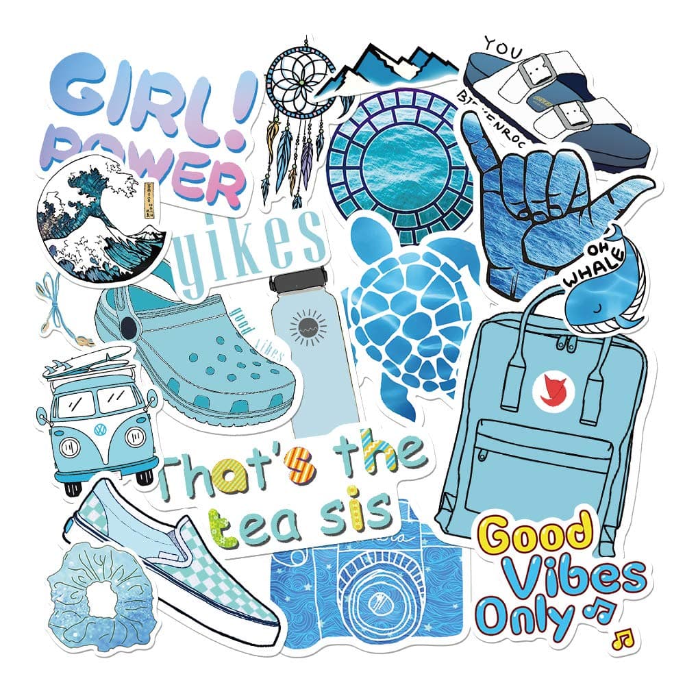 Blue Vsco Stickers for Water Bottles Waterproof Hydro Flask Stickers Vinyl Cute Aesthetic Laptop Luggage Phone Car Stickers for Vsco Girls Teens Kids