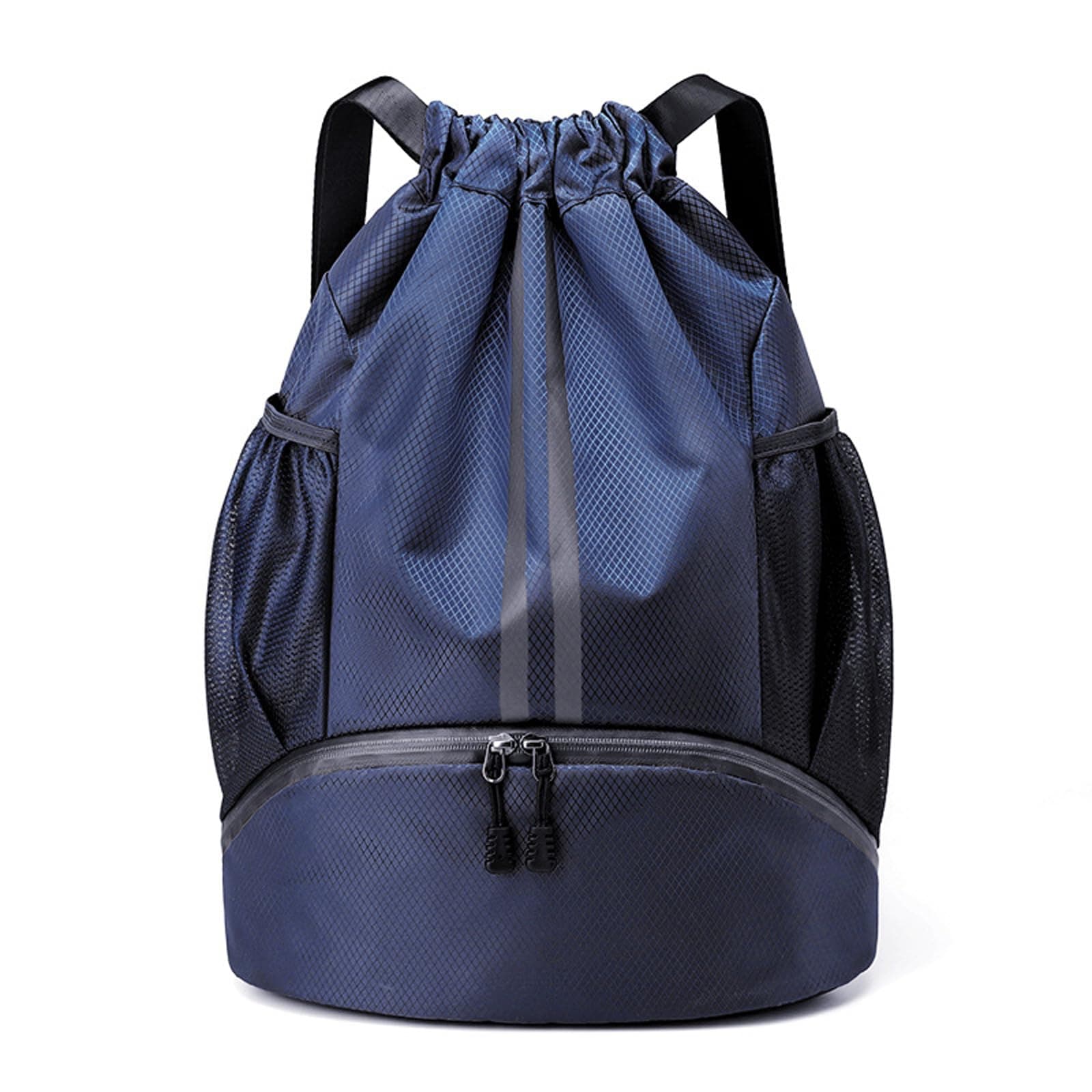 Sports Drawstring Backpack - String Swim Gym Bag with Shoes Compartment and Wet Proof Pocket for Women/Men (Navy Blue)