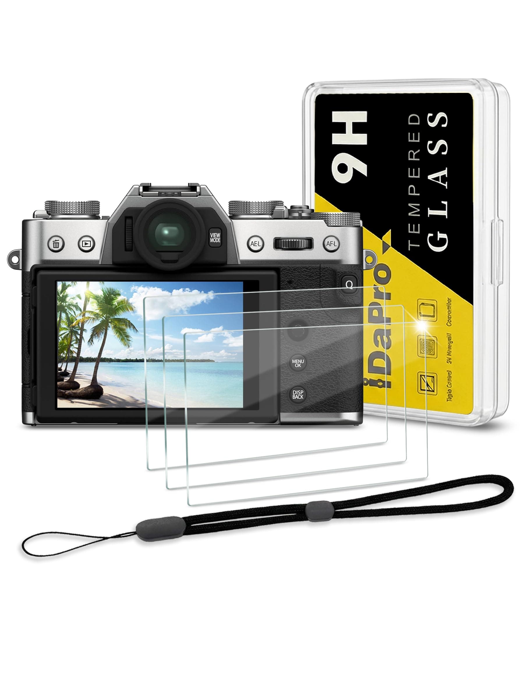 Screen Protector for Fujifilm X-T30 II X-T30II Fuji X-T30 Mark II + Hand Strap [3+1 Piece] Protective Glass Tempered Glass Screen Protector 9H Hardness Tempered Glass