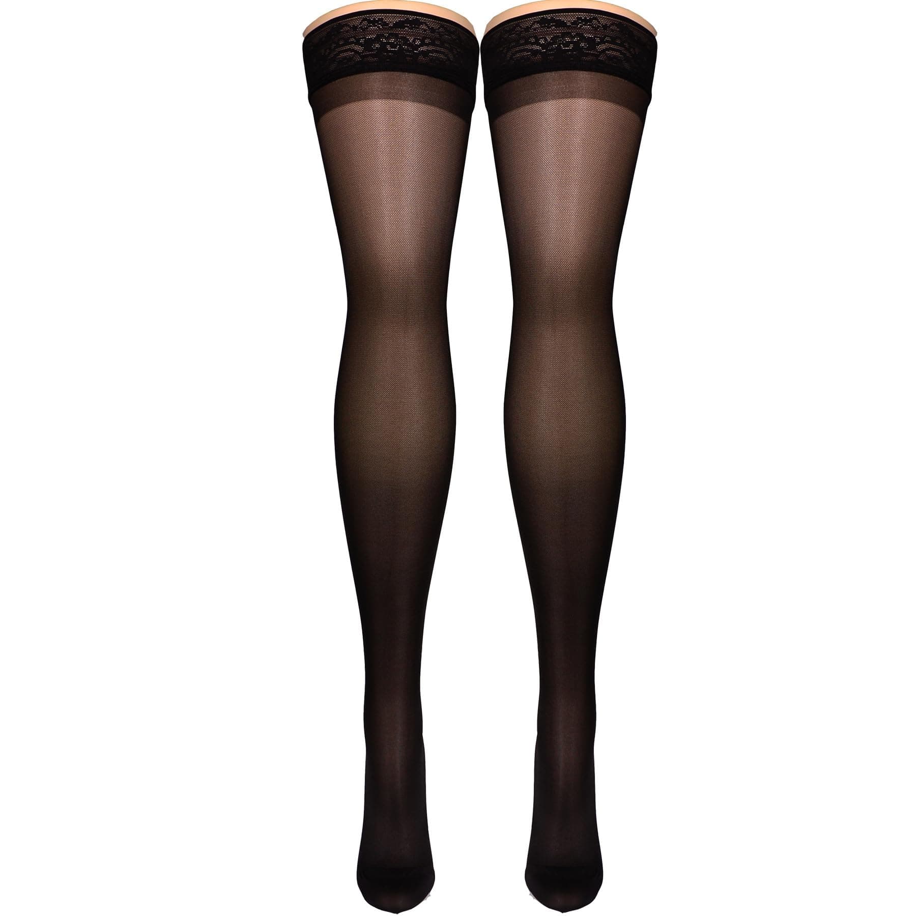 NuVein Sheer Compression Stockings for Women, 15-20 mmHg Support, Medium Denier, Thigh High, Closed Toe, Black, X-Large