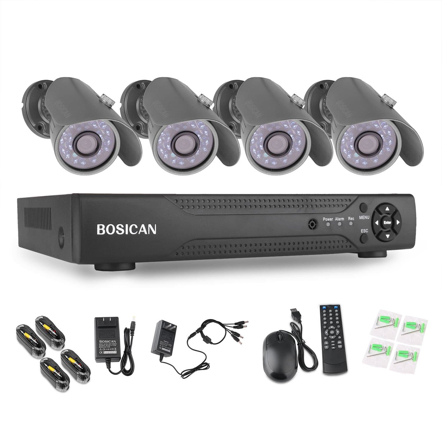 8CH CCTV Security Camera System HD-TVI Video DVR Recorder with 4 1000TVL Indoor/Outdoor Waterproof Bullet Surveillance Cameras with IR Night Vision LEDs Support Smartphone View Remote Access