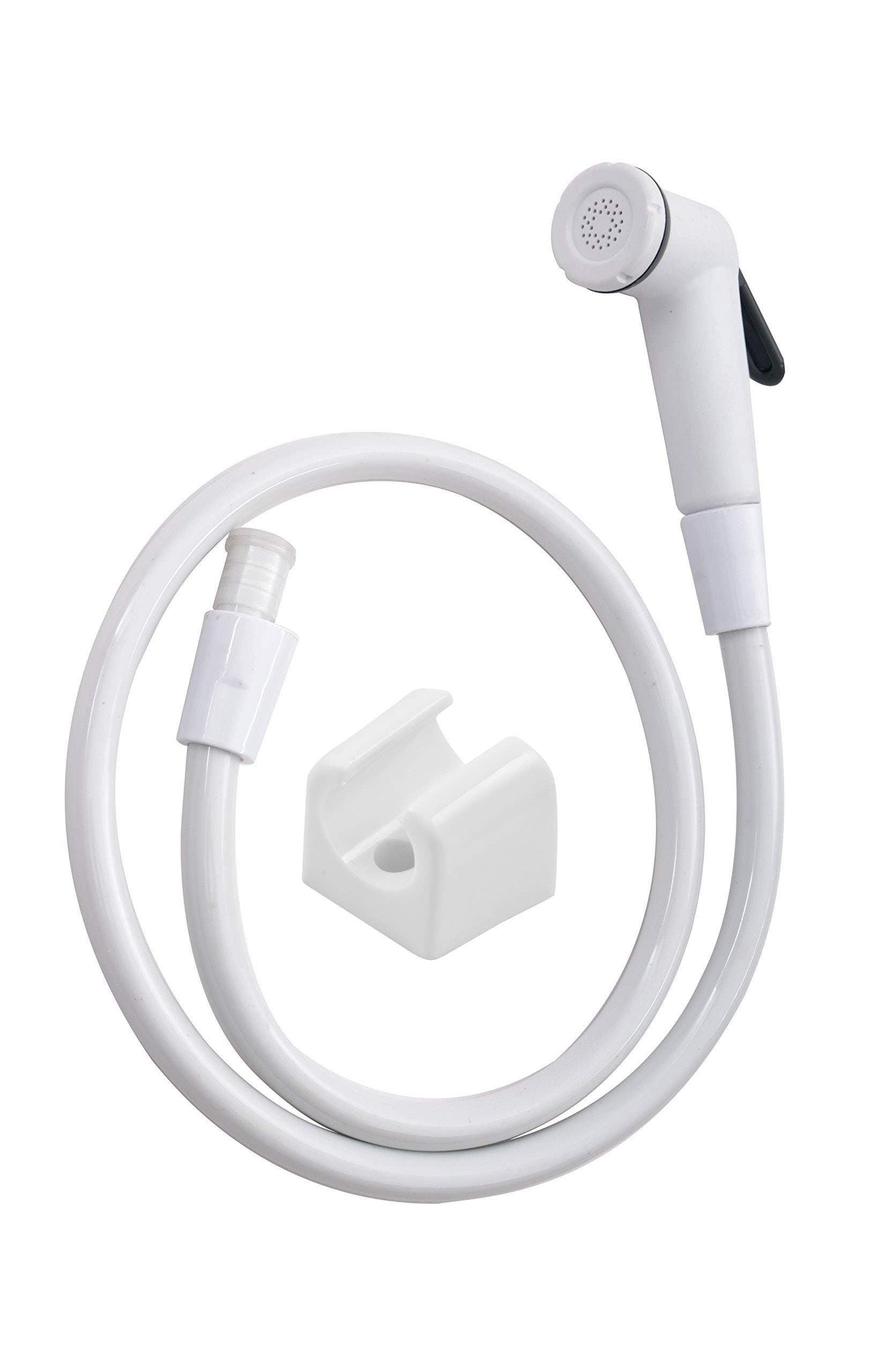 Toilet Hand Shower Jet Spray Health Faucets - Complete Set with Shower Hose and Wall Stand White, Plastic, Chrome