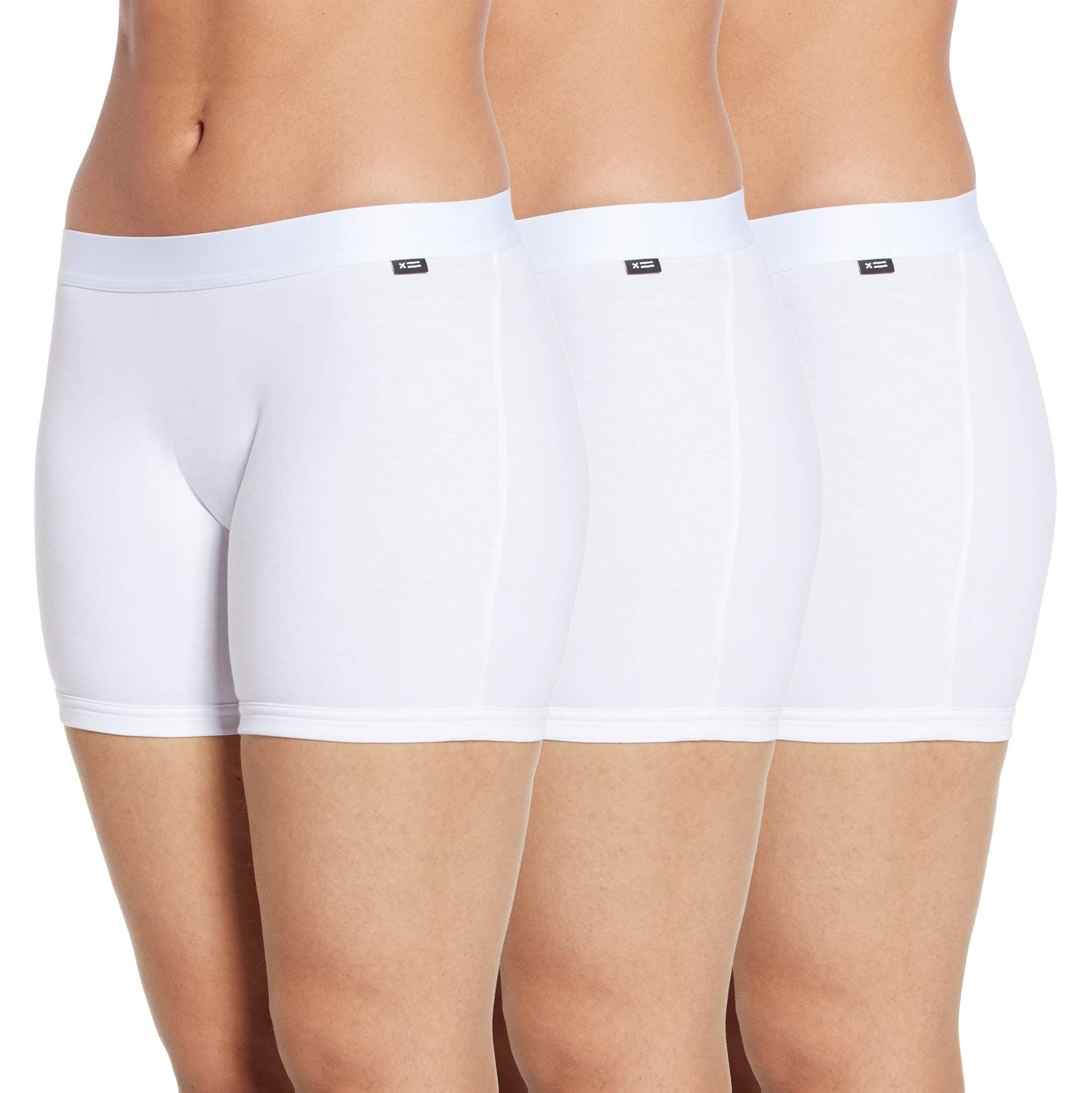 TomboyX 4.5" Boy Shorts, 3 Pack Cotton Form-Fitting Boxer Briefs Underwear, Breathable All Day Comfort- Large/White