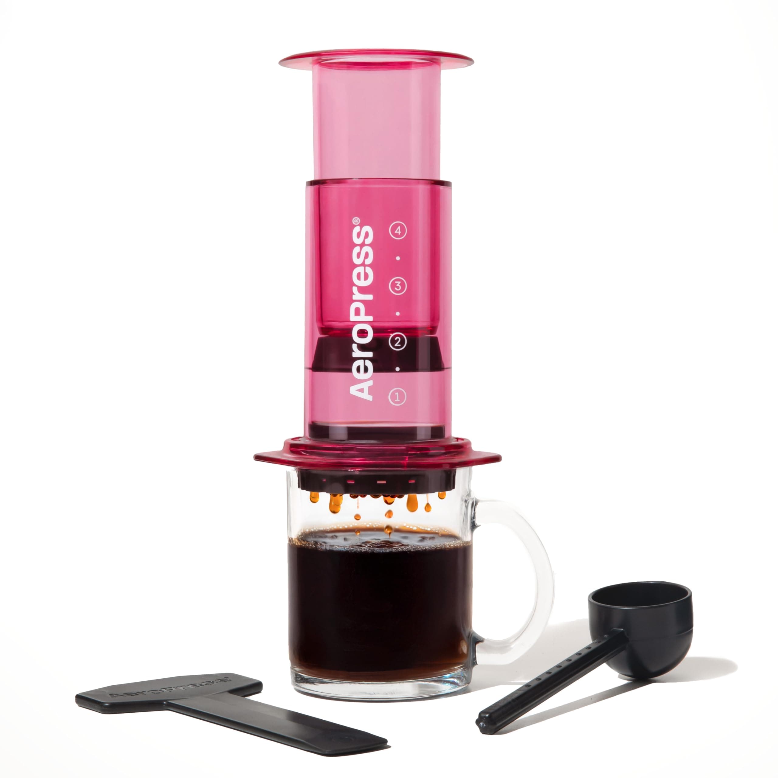 AeroPress Clear Coffee Press – 3 In 1 Brew Method Combines French Press, Pourover, Espresso, Full Bodied Coffee Without Grit or Bitterness, Small Portable Coffee Maker for Camping & Travel, Pink