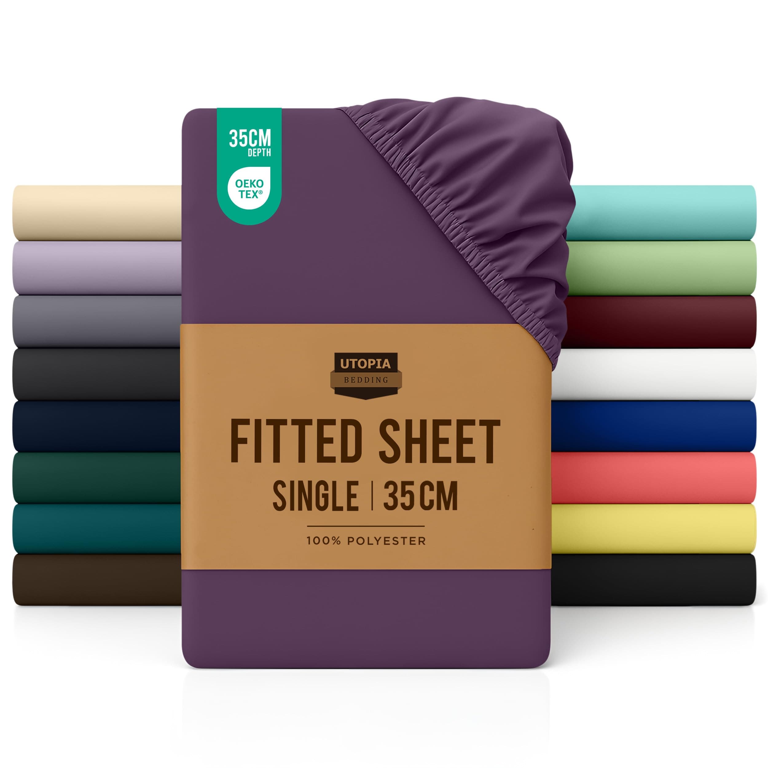 Utopia Bedding Fitted Sheet Single, Purple - Deep Pocket 14 inch (35 cm) - Easy Care - Soft Brushed Microfibre Fabric - Shrinkage and Fade Resistant - Bottom Sheet