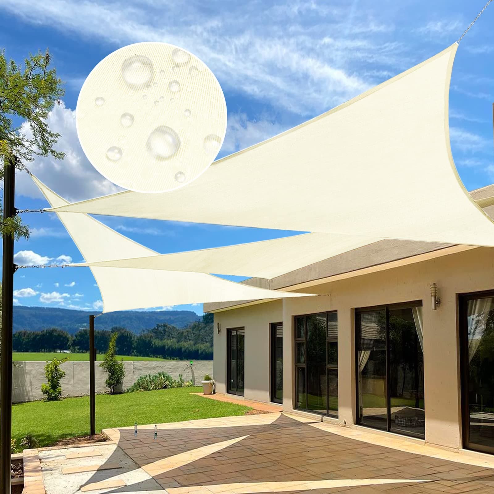 Artpuch Waterproof Sun Shade Sail 13' x 18' x 22.2' Triangluar Cream Shade Canopy 90% UV Resistant for Outdoor Patio Garden Backyard WP02 Customized