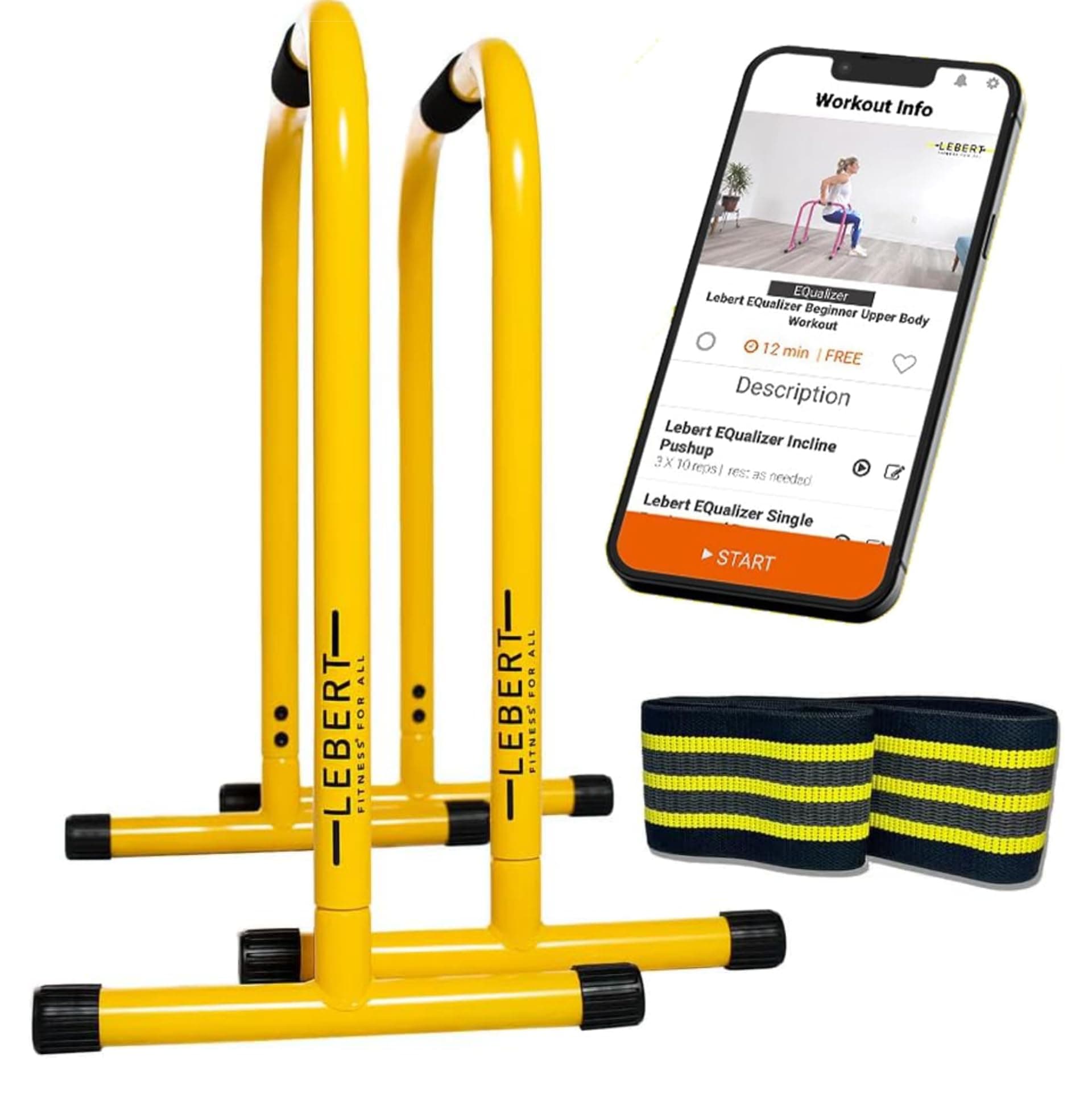 Lebert Fitness Dip Bar Stand - Original Equalizer Total Body Strengthener Pull Up Bar Home Gym Exercise Equipment Dipping Station - Hip Resistance Band, Workout Guide and Online Group