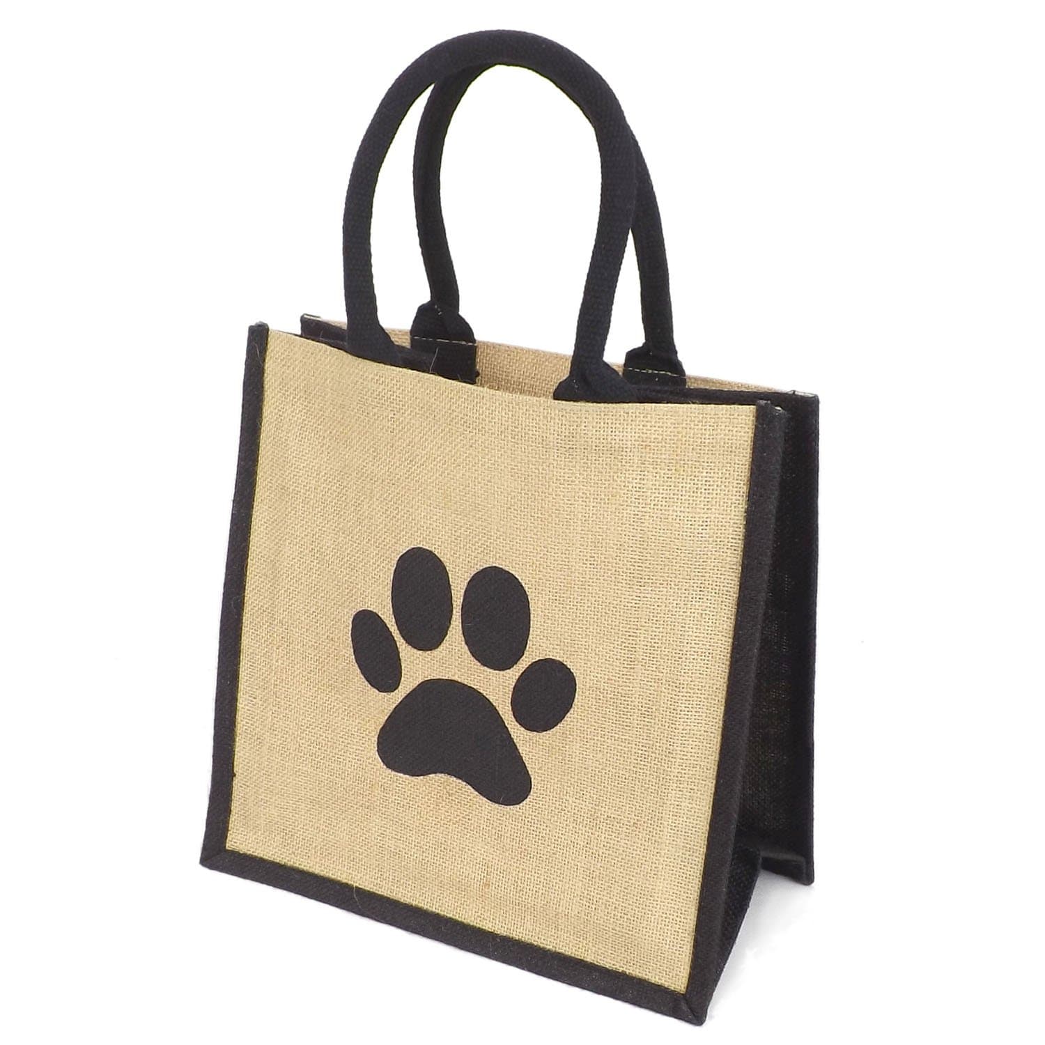 Medium Jute Black Trim Dog Paw Shopping Bag - 30 cm high x 30 cm Wide x 20 cm Depth