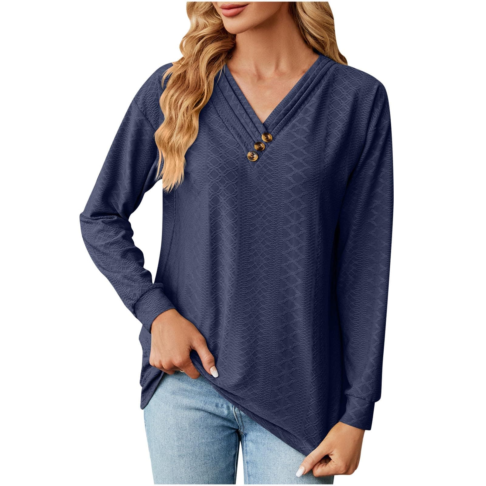 Mittory Womens Long Sleeve T Shirts Casual Dressy Blouses V Neck Button Tunic Tops for Leggings