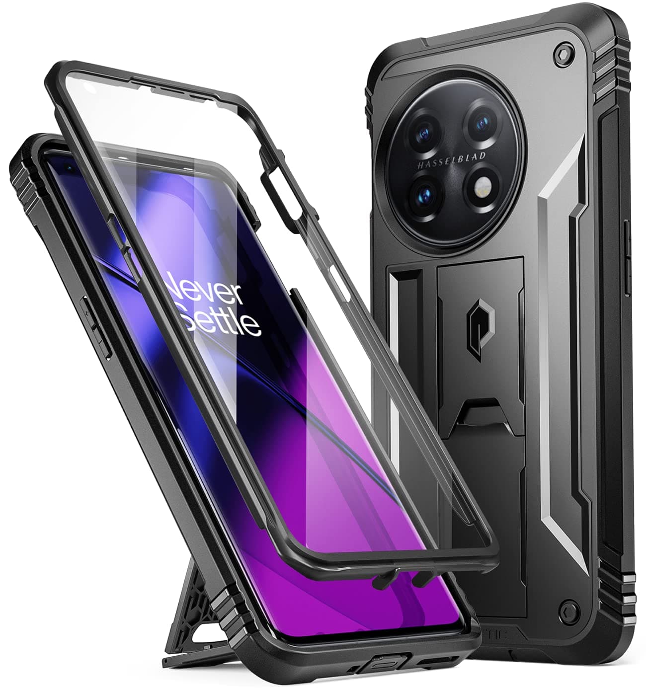 Revolution Case Compatible with OnePlus 11 5G 6.7 inch (2023 Release), Full-Body Rugged Shockproof Heavy Duty Protective Cover with Kickstand and Built-in Screen Protector, Black