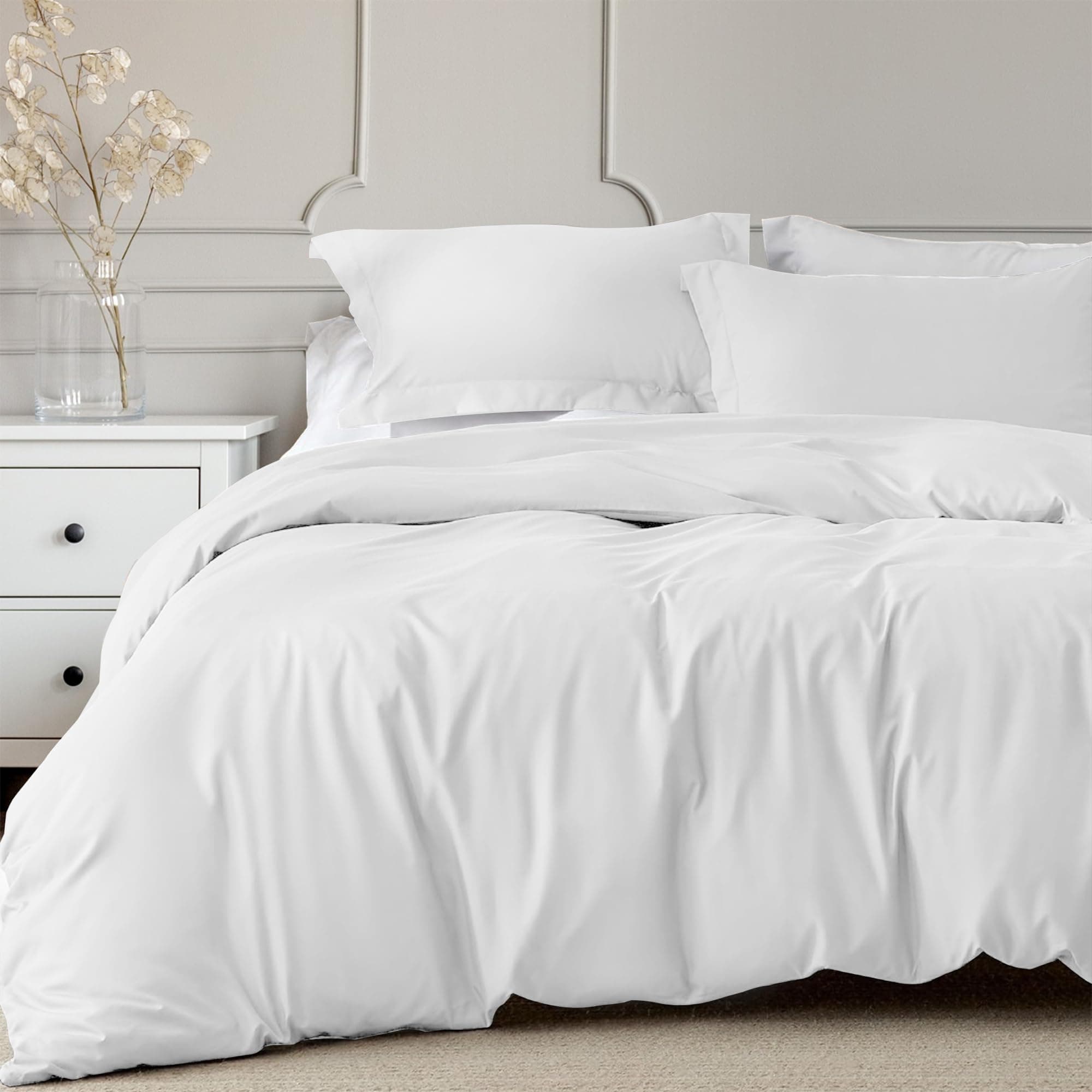 Linens World 200 Thread Count 100% Egyptian Cotton Duvet Quilt Cover Bedding Sets with Pillow cases (White, Double)