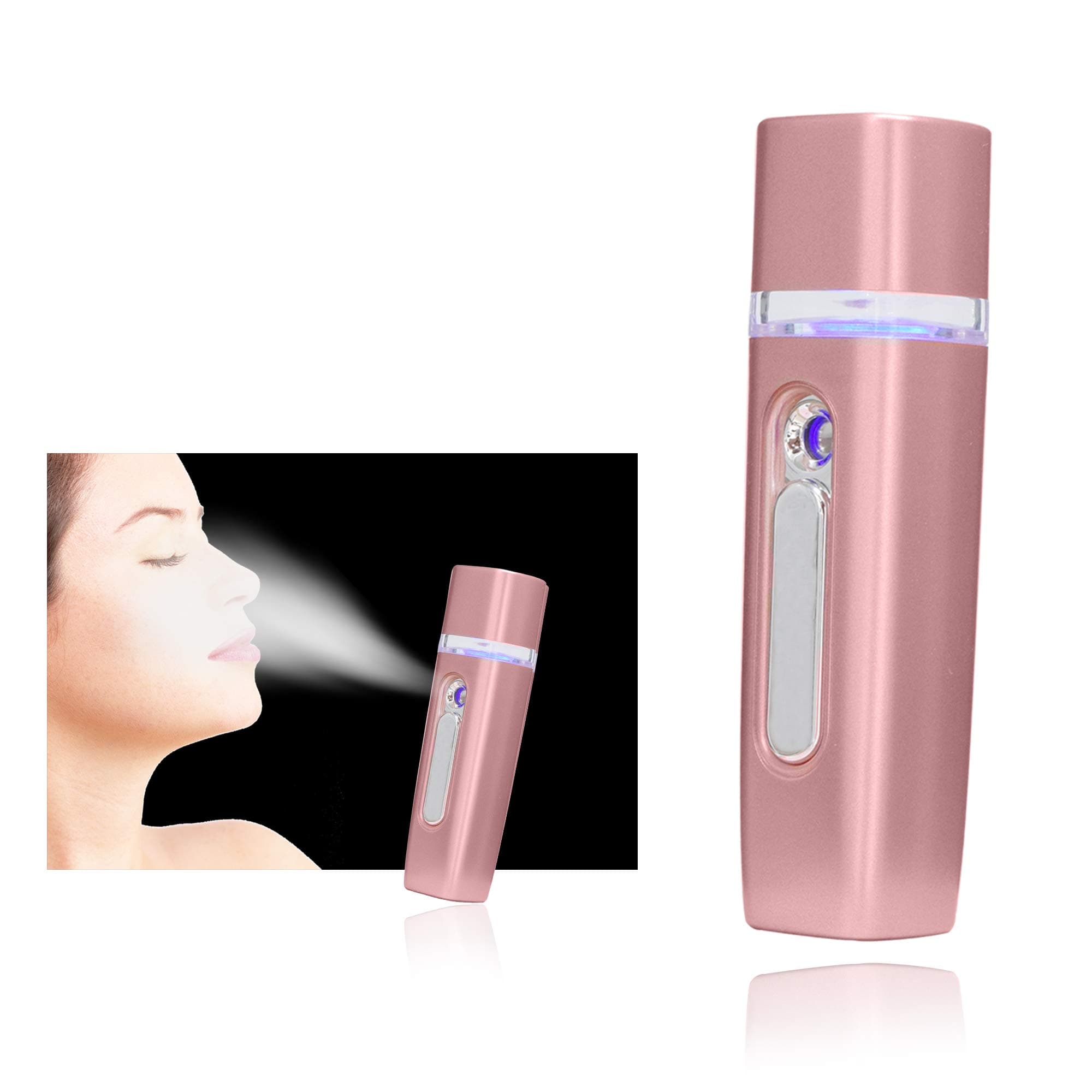 Nano Mist Sprayer Portable Handy Mister Cool Mist Facial Sprayer Moisturizing and Hydrating Steamer Power Bank USB Rechargeable Mini Beauty Skin Care Instrumen (rose)