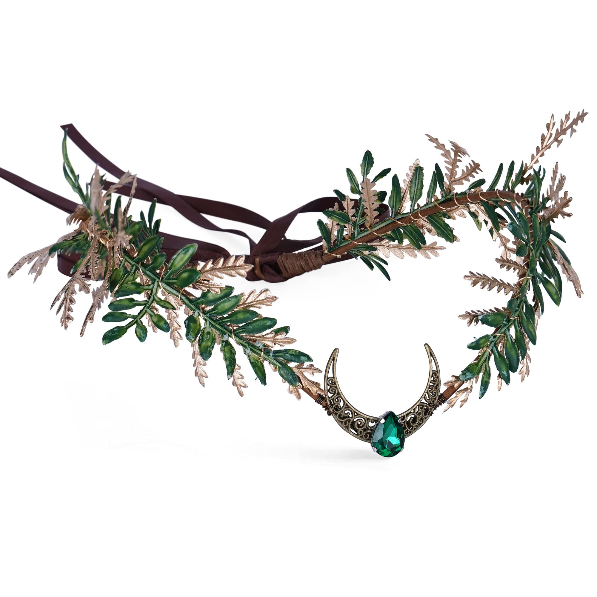 MOSTORY Moon Flower Fairy Crown - Renfaire Woodland Crown Floral Headband Forest Elf Headpiece Elven Circlet for Women Renaissance Accessory Renfaire Halloween Cosplay Photo Shoot