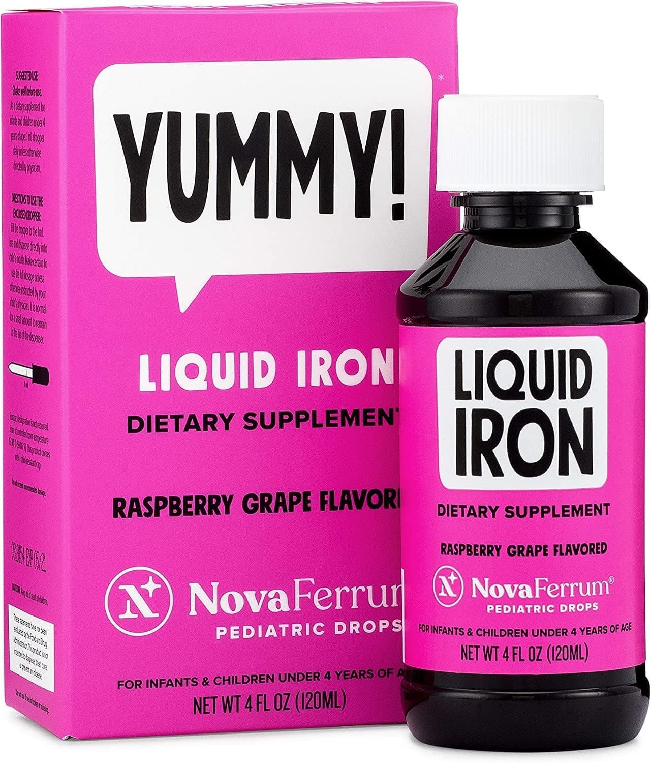 NovaFerrum Pediatric Drops Liquid Iron Supplement for Infants and Toddlers 4 fl oz (120 mL) - Raspberry Grape