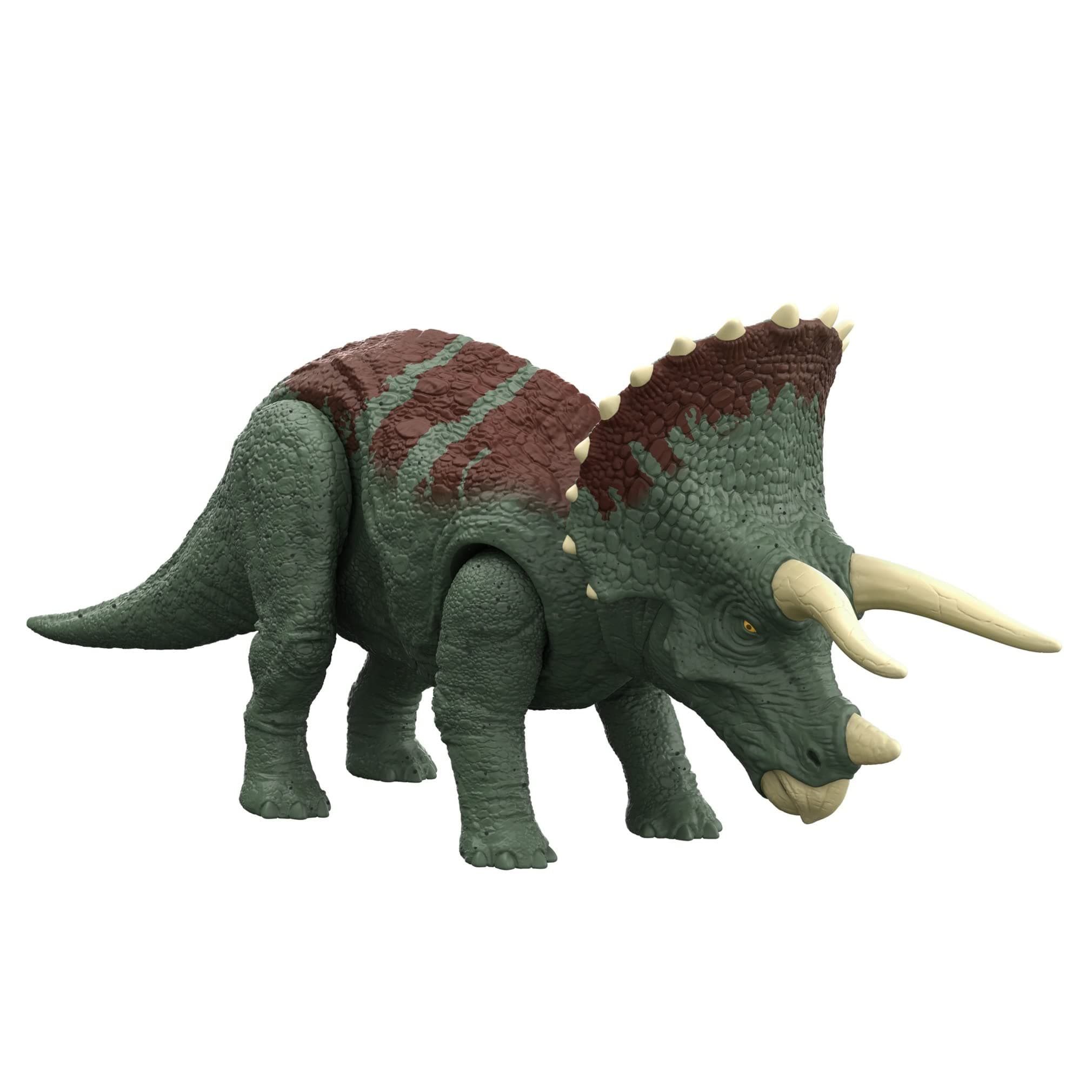 Jurassic World Dominion Roar Strikers Triceratops Dinosaur Action Figure with Roaring Sound and Attack Action, Toy Gift Physical & Digital Play 
