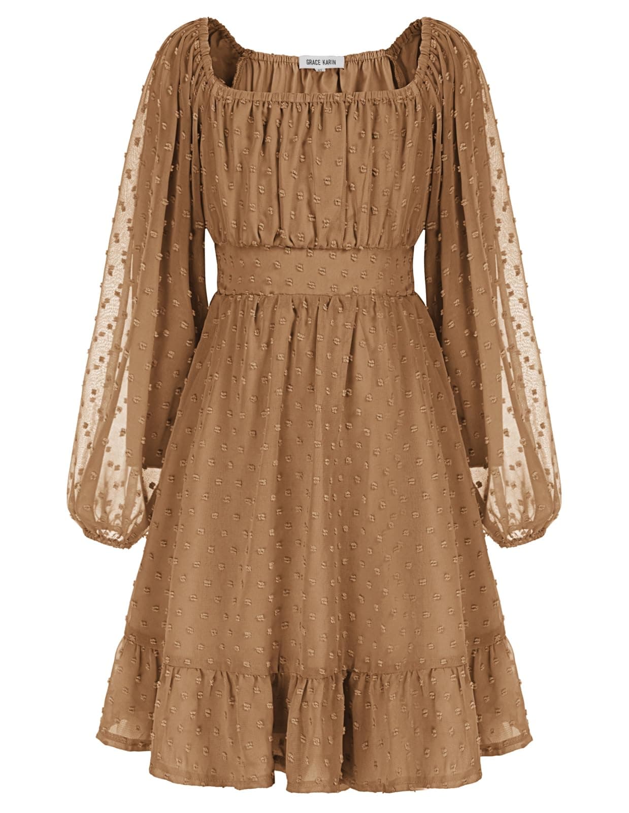 GRACE KARIN Girls Ruffle Tiered Dress Long Sleeve Swiss Dot Flowy A-Line Dress 6-14Y