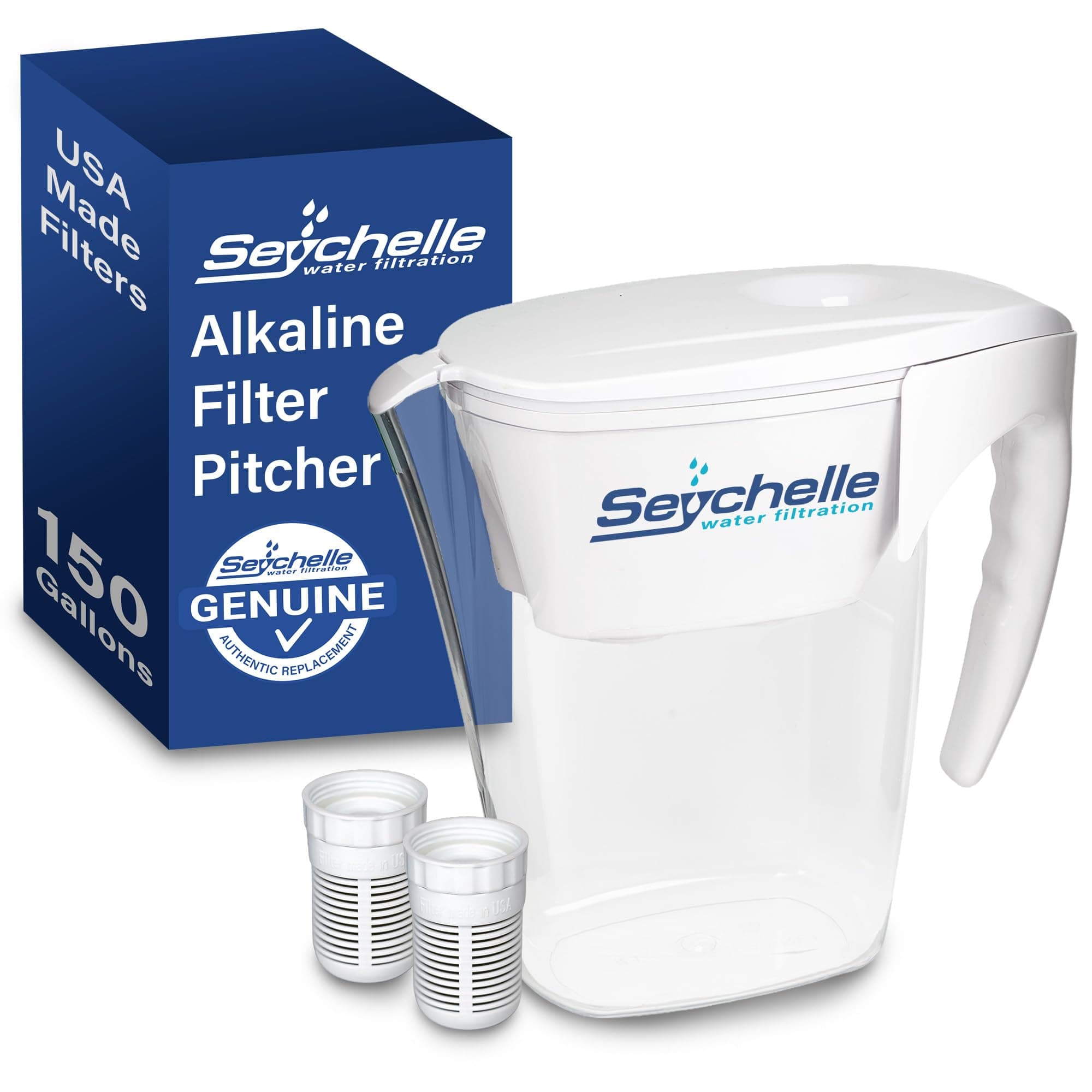 Seychelle pH2O Alkaline Water Filter Pitcher - pH Enhancing Filtration - USA-Made Filter, 64oz