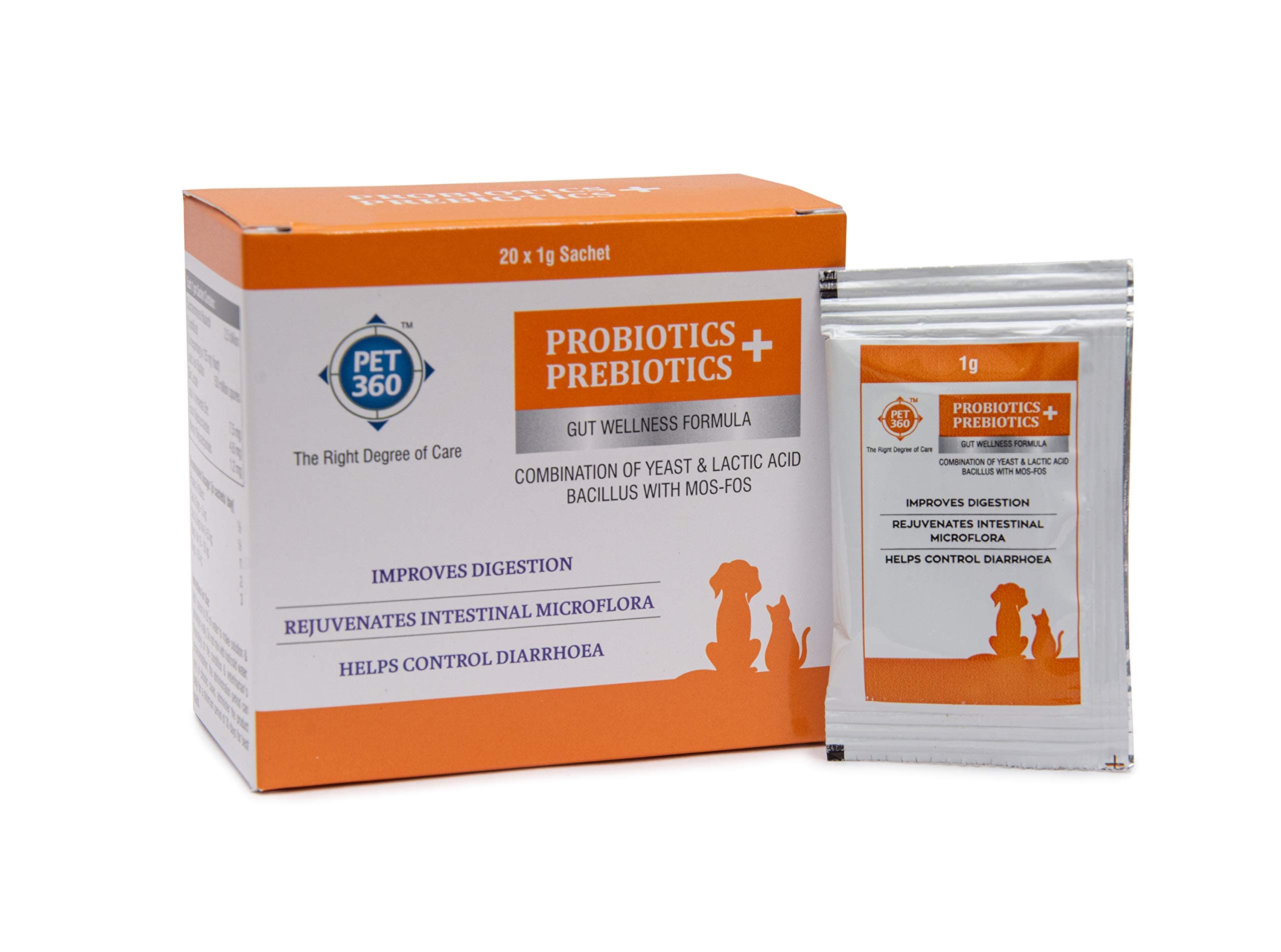 PROBIOTICS + PREBIOTICS Gut Wellness Formula for Dogs & Cats | Probiotic Supplement | Prevents Diarrhea & Indigestion | Cat & Dog Gut Health Supplement for Improved Immunity - 20 Sachets