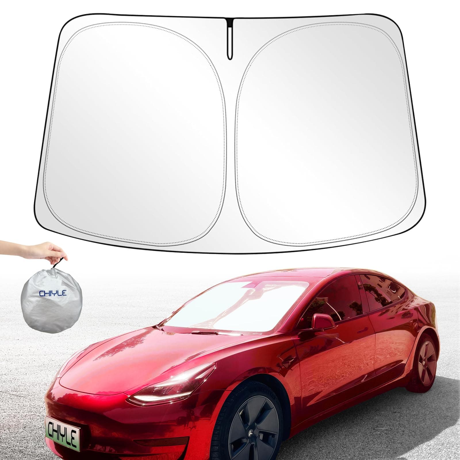 Tesla Windshield Sunshade for 2016-2026 Model 3 & Model Y,Heat UV Protection Visor Reflective 300T Material, Foldable Sun shied Fit for Tesla Model 3 Sunshade & Tesla Model Y Sunshade 2026-2016