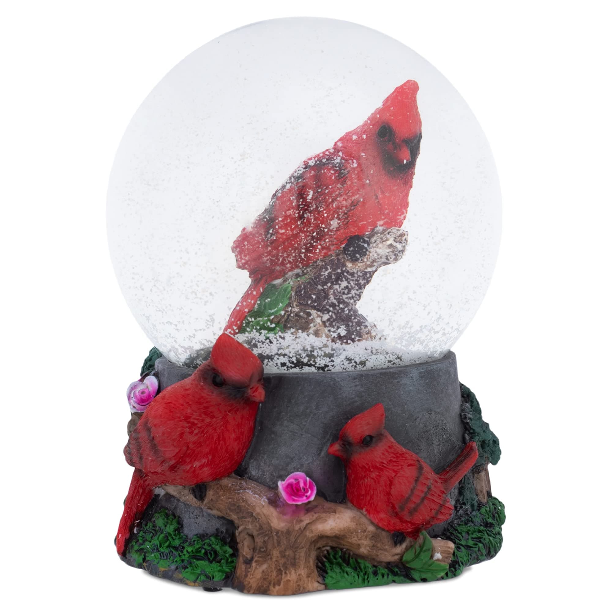 Elanze Designs Spring Blossom Cardinal Birds 100MM Sturdy Wind Up Musical Glitter Water Snow Globe Figurine Decoration Plays Tune Wonderful World