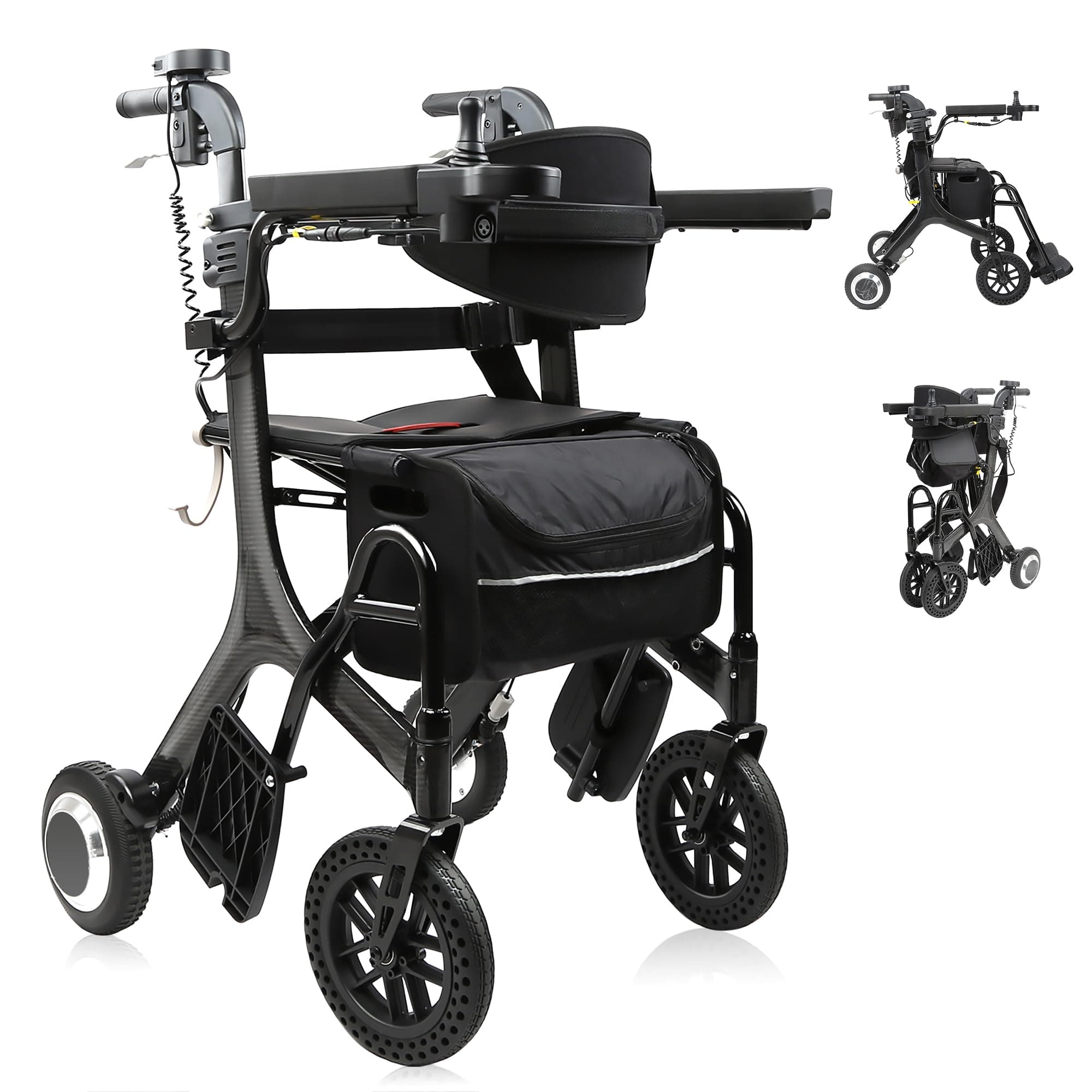 Rollator Walker 3 in 1 Multifunctional Carbon Fiber Electric Wheelchaies for Adults 250W Motor Front Controller and Rear Controller (Carbon Fiber)