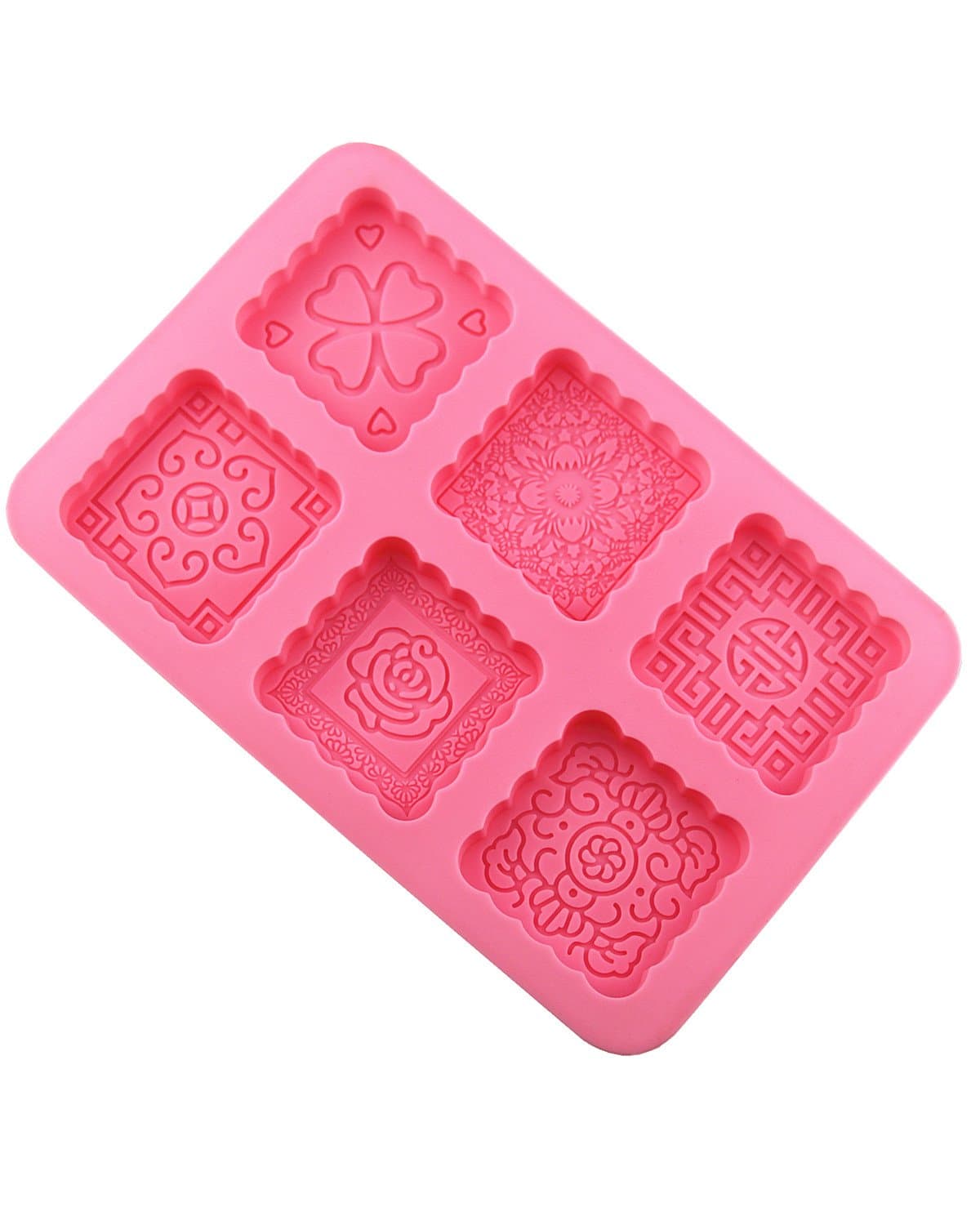 Cherryard 6-Cavity Square Shape Carve Patterns Mooncake Molds Biscuit Mold Cake molds Handmade Soap Molds,Home Baking Silicone Mold