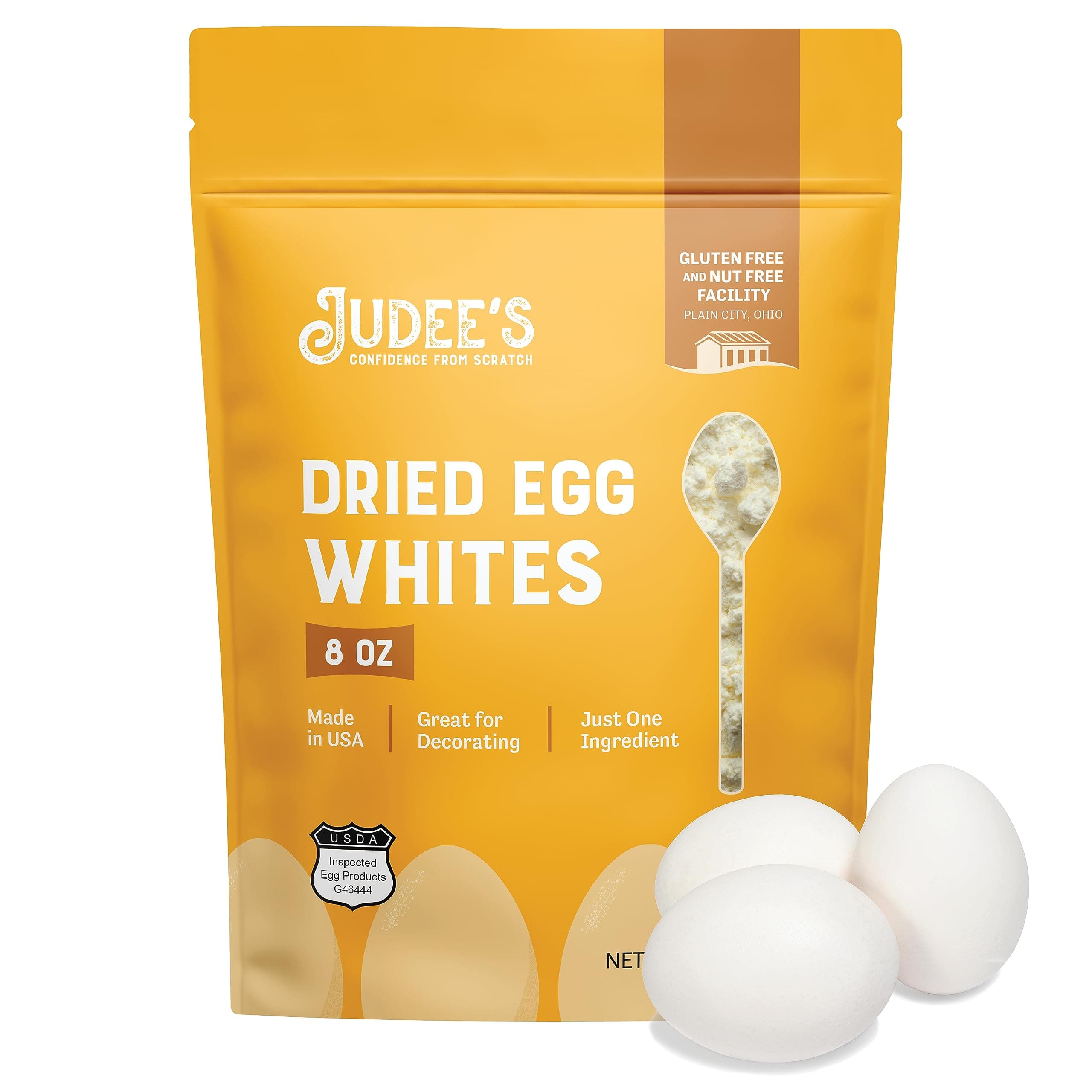 Judee's Gluten Free Dried Egg White Protein Powder - Pasteurized, Gluten-Free & Non-GMO Dried Egg Whites - Whips Fluffy Meringues - 8 Oz