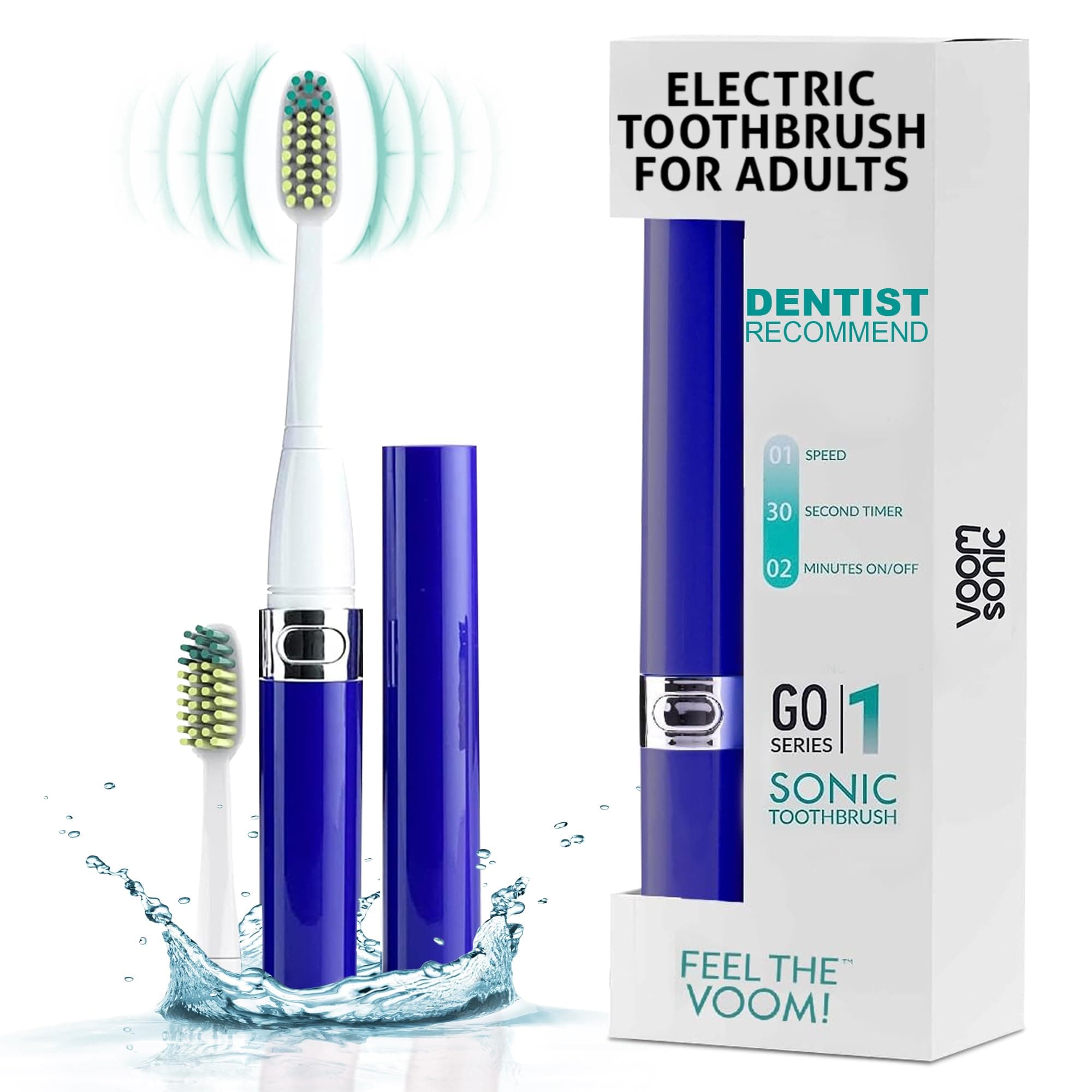Voom SonicGo 1 Series Travel Electric Toothbrush | Travel Toothbrushes - Battery Operated Toothbrush for Adults & Kids, Dentist Recommended Toothbrush, Portable w/ 2 Minute Timer (Royal Blue)
