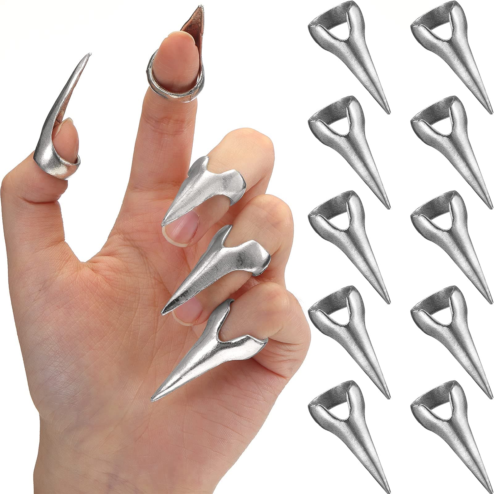 Hicarer Finger Claws Rings Full Finger Set Retro Metal Nail Punk Rock Fingernail Armor Gothic Talon Fingertip Claw for Cosplay Nail Art Holiday Party