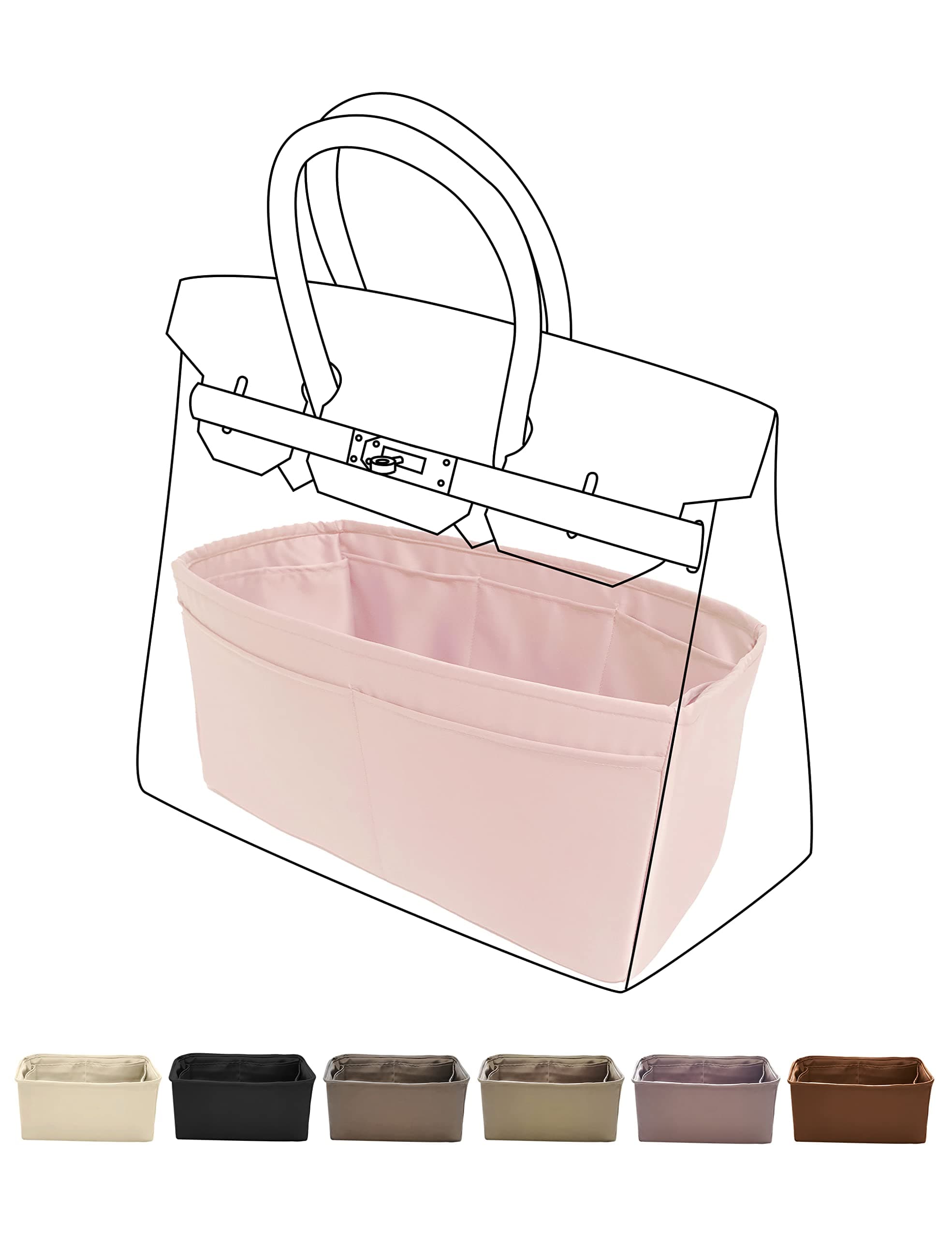 DGAZ Bag Organizer Satin thick,Silk,Luxury Handbag Tote in Bag Shapers, Women- Fits Birkin25/30/35/40 Bags (Pink, BK30)