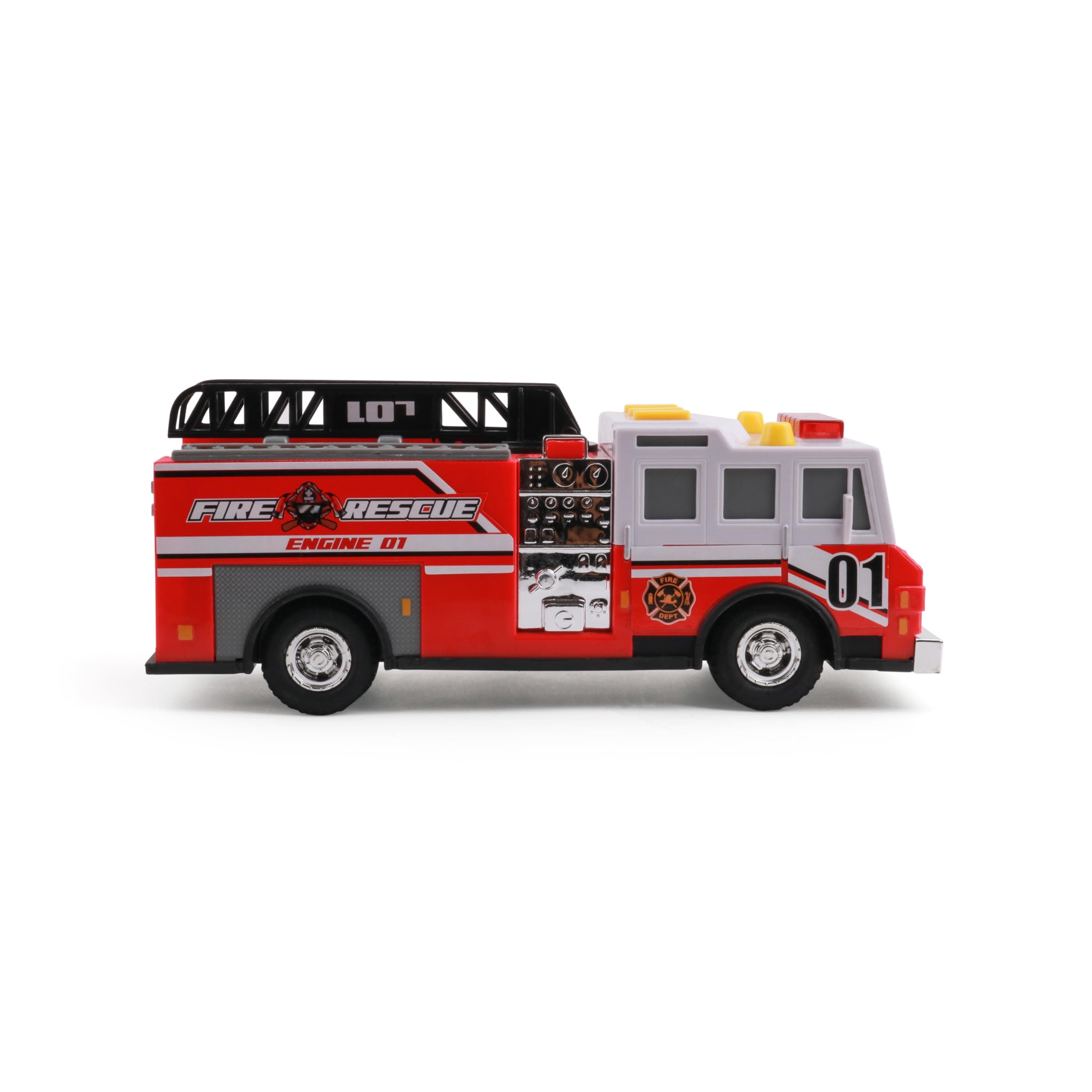 Mighty Fleet Rescue Force 12" Fire Truck Ladder Toy with Realistic Lights & Sounds, Free Wheeling Play & Working Ladder! Ages 3+