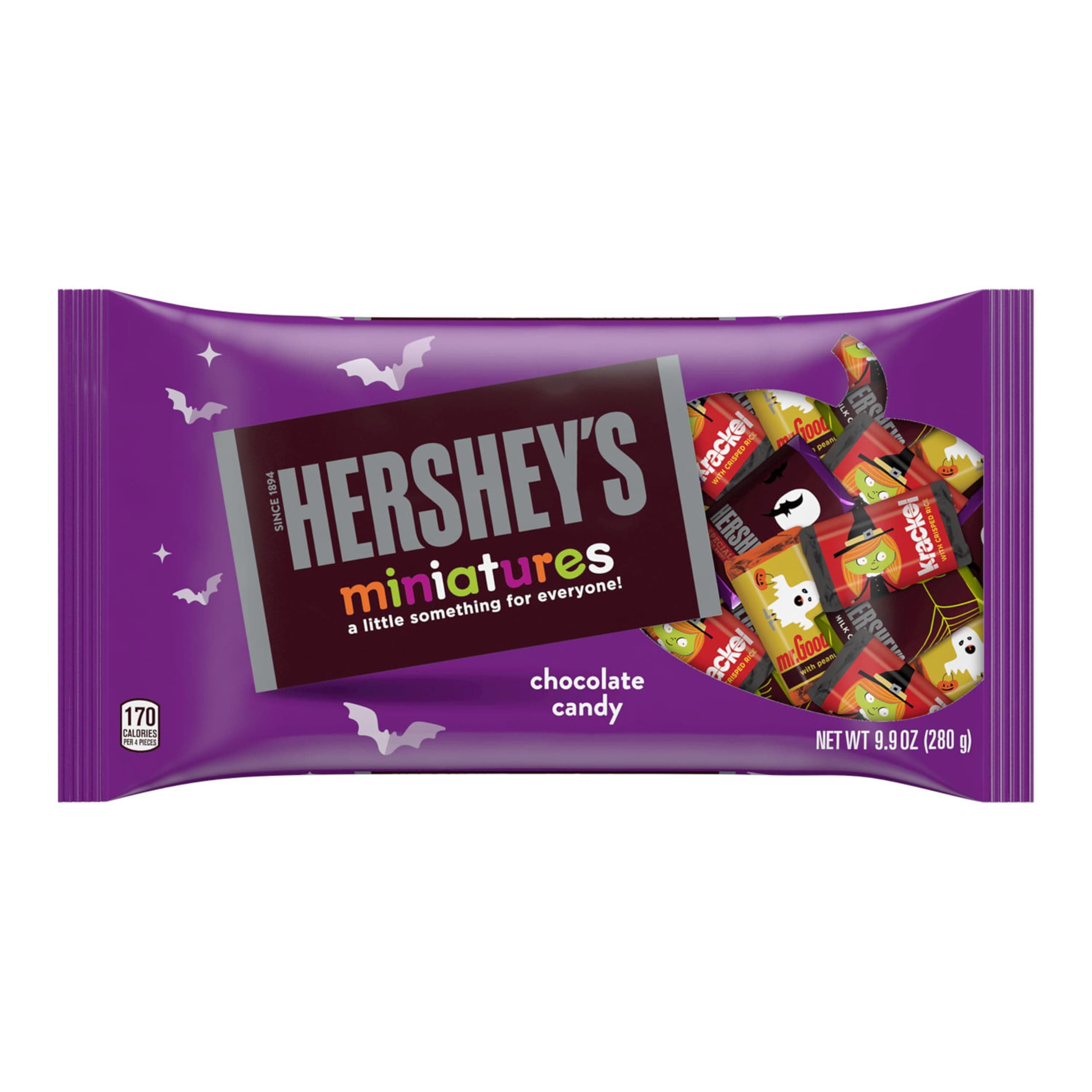 HERSHEY'S Miniatures Assorted Chocolate, Halloween Candy Bag, 9.9 oz