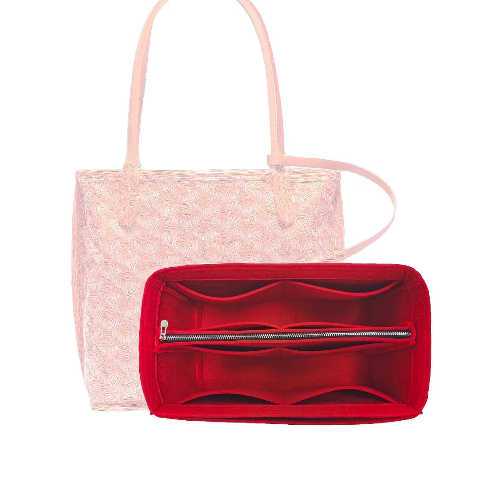 Divitize Premium Purse Organizer for Mini Anjou Bag Organizer Insert, fits Anjou PM Organizer, Anjou GM Insert, Handmade 2mm Thick Oval Shaped Felt Snug Sturdy Silver Zipper (For Anjou Mini, Olive)