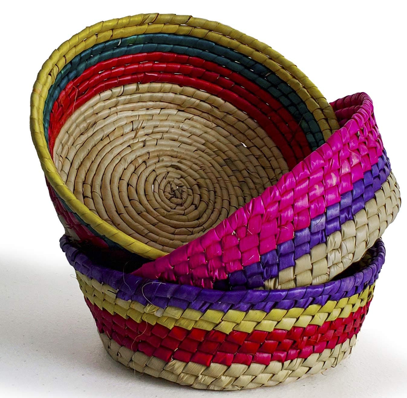 3-Pack Handwoven Mexican Tortilla Basket with Lid – Palm Straw Tortillero Bowl Warmer, Handmade in Mexico, Decorative Holder and Storage for Tortillas Caliente, Ideal for Fiestas (Palma, 3)
