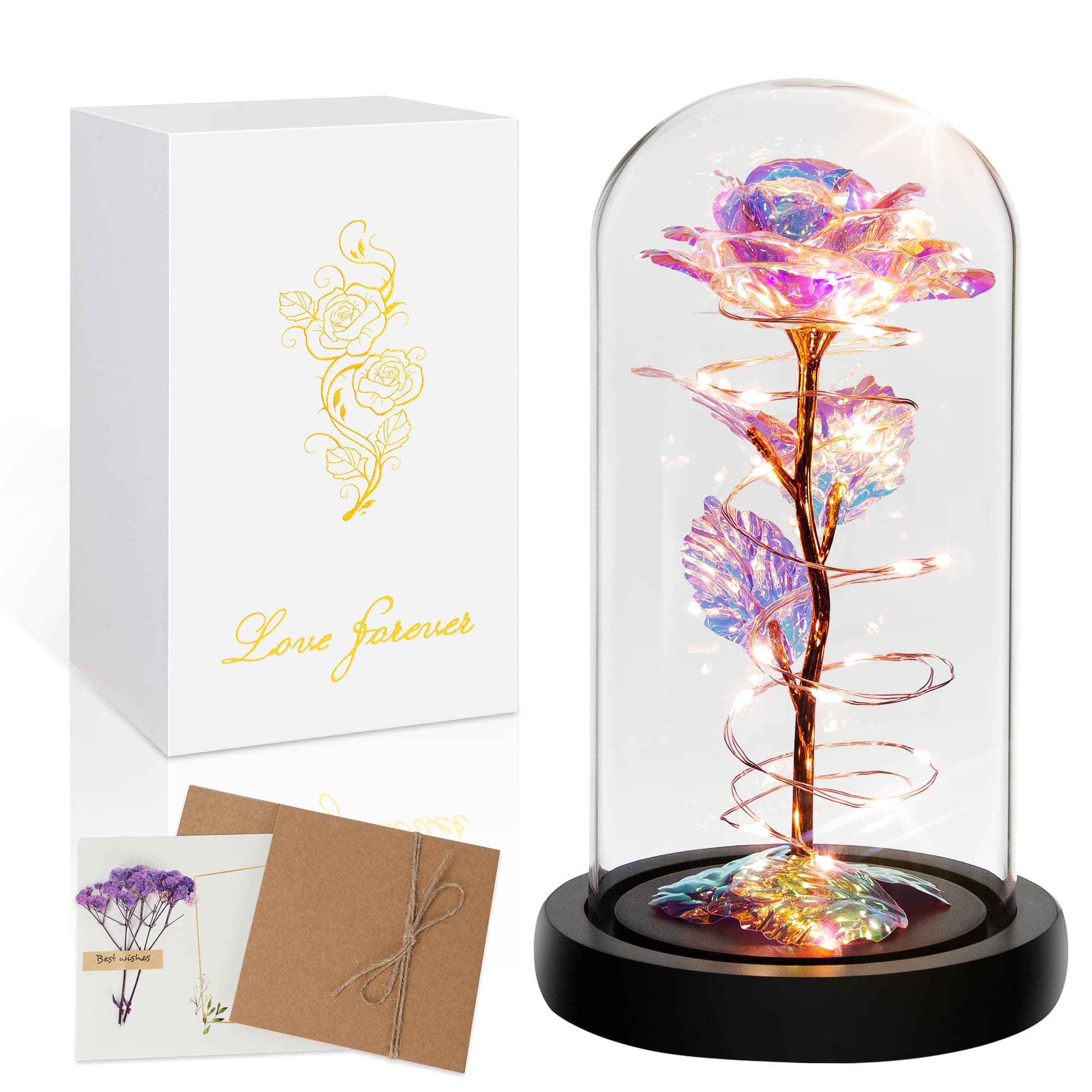 Childom Mothers Day Flowers Gifts for Mum,Birthday Gifts for Women,Mothers Day Rose Gifts For Mum,Colorful Rainbow Flowers Light Up Rose In Glass Dome,Women Gifts for Anniversary,Wedding,Engagement