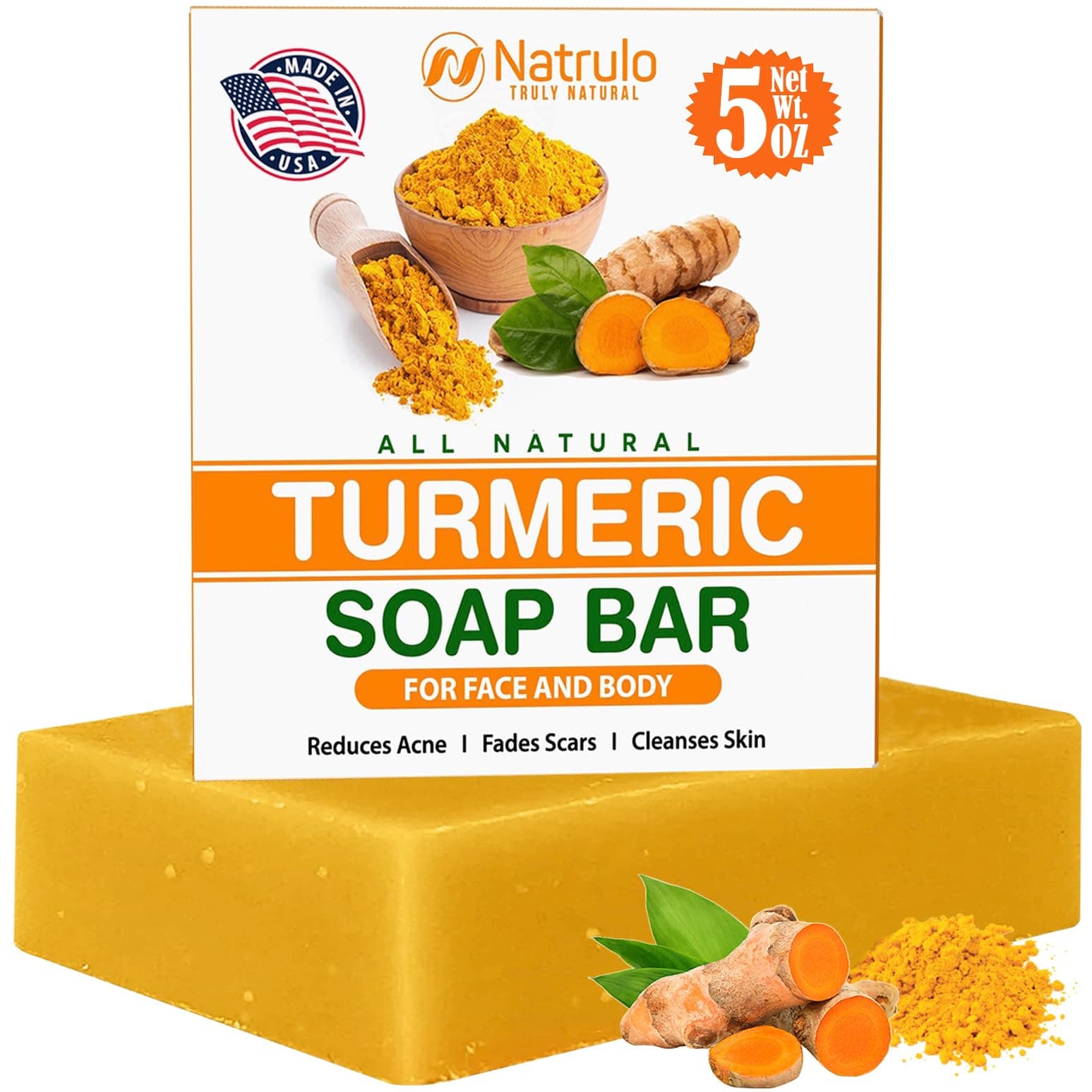 Natural Turmeric Soap Bar for Face & Body – Turmeric Skin Brightening Soap for Dark Spots, Uneven Skin Tone & Underarms – Exfoliating Face Wash Helps Improve Breakouts, & Cleanses Skin – 5oz Bath Bar