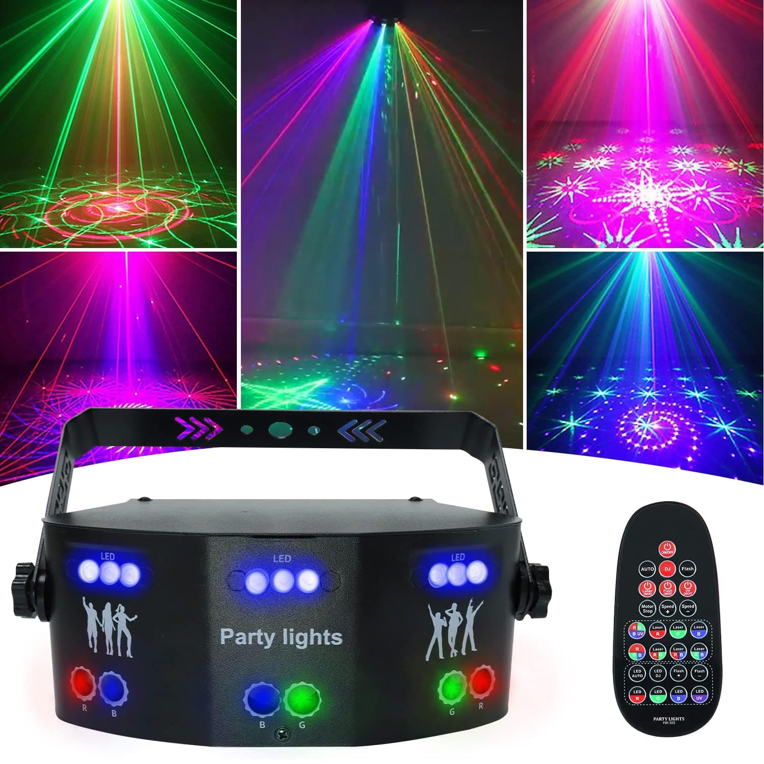 AMKI DJ Disco Lights, 15 Eyes RGB Party Stage Light by DMX512 Control, Sound Activated LED Pattern Strobe Lights for Parties Live Laser Light Show Xmas Club Bar Disco Dancing