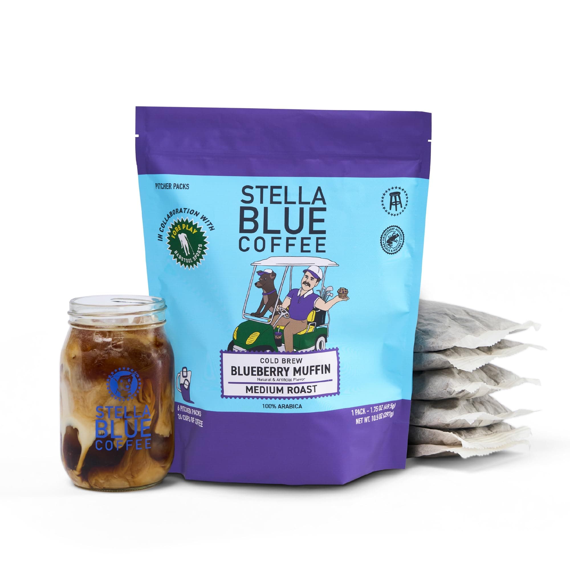 Cold Brew Coffee Packets, Blueberry Muffin, Medium Roast Ground Coffee, Blueberry, Warm Cinnamon and Brown Sugar Notes, 100% Arabica, 6 Brew Packets, Makes 24 Bold Cups