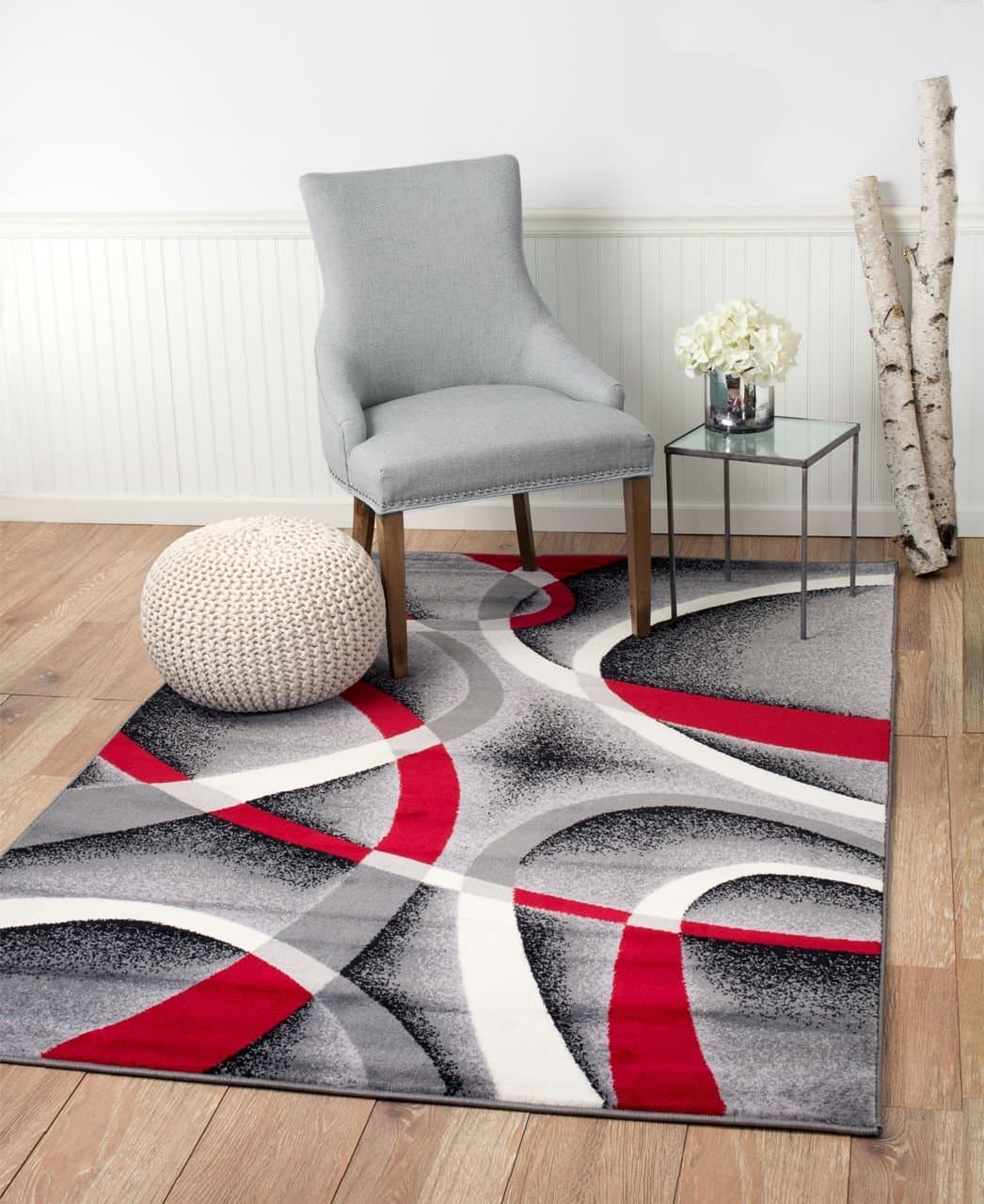 Summit ST34 Area Rug Black Red Gray Modern Abstract Many Sizes Available (7'.4'' X 6''), 8 X 11 ACTUAL IS 7'.4'' X 10'.6''