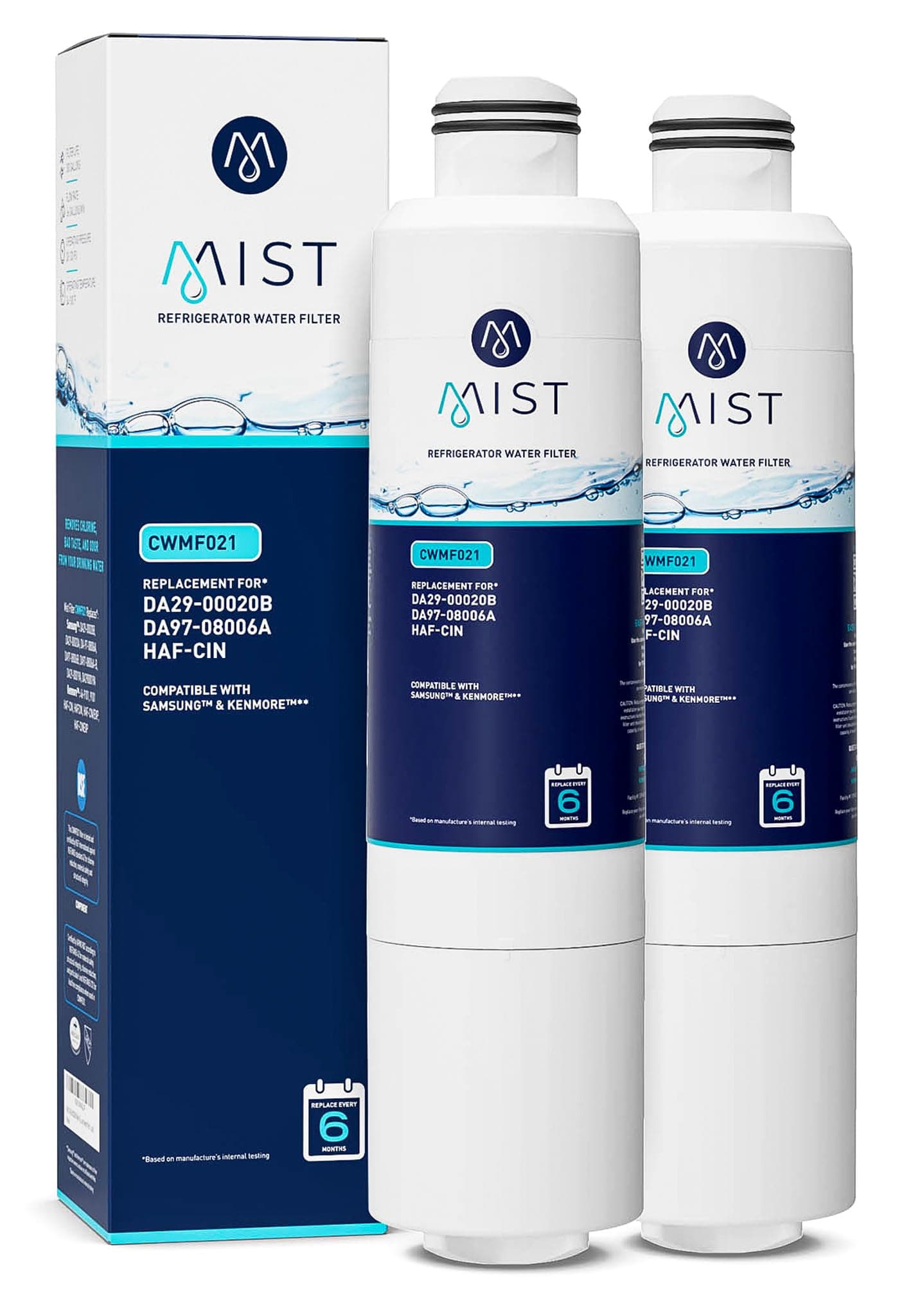 Mist HAF-CIN/EXP Refrigerator Water Filter Replacement for Samsung DA29-00020B, DA29-00020A, Kenmore 46-9101 – NSF 42 & 372 Certified – 2 Pack