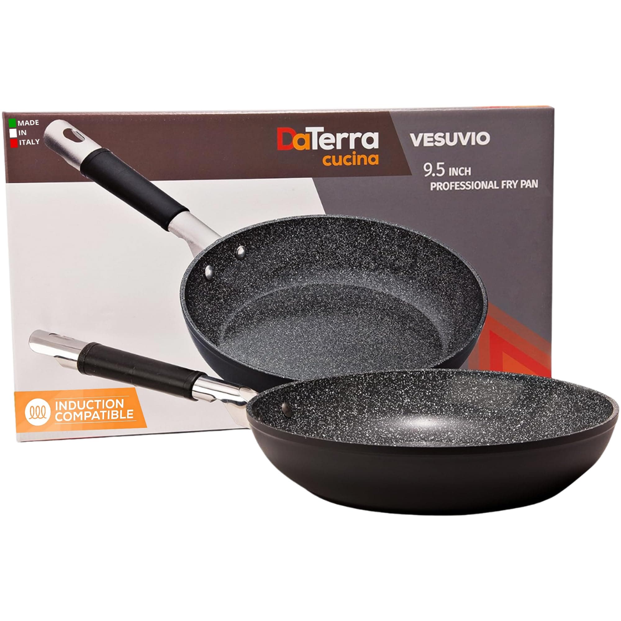 Vesuvio 24cm Frying Pan | Ceramic Coated Nonstick | Heat Resistant Silicone Handle | Durable, High Heat Aluminum Base with No PTFE, PFOA, Lead or Cadmium | Oven & Dishwasher Safe | Made In Italy