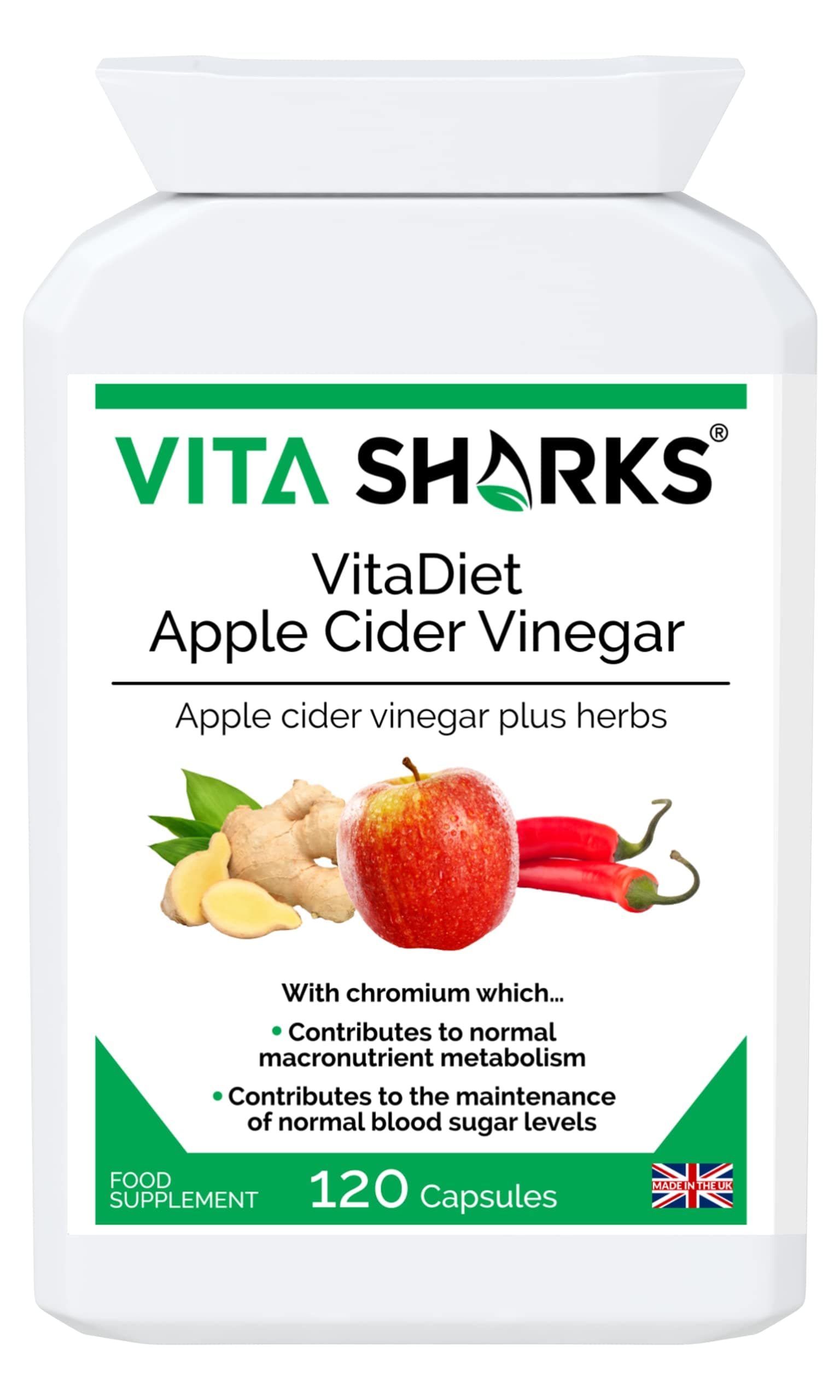 VitaDiet Apple Cider Vinegar Tablets with Chromium for a Healthy Metabolism, Appetite & Natural Immunity (120 Vegan Capsules)