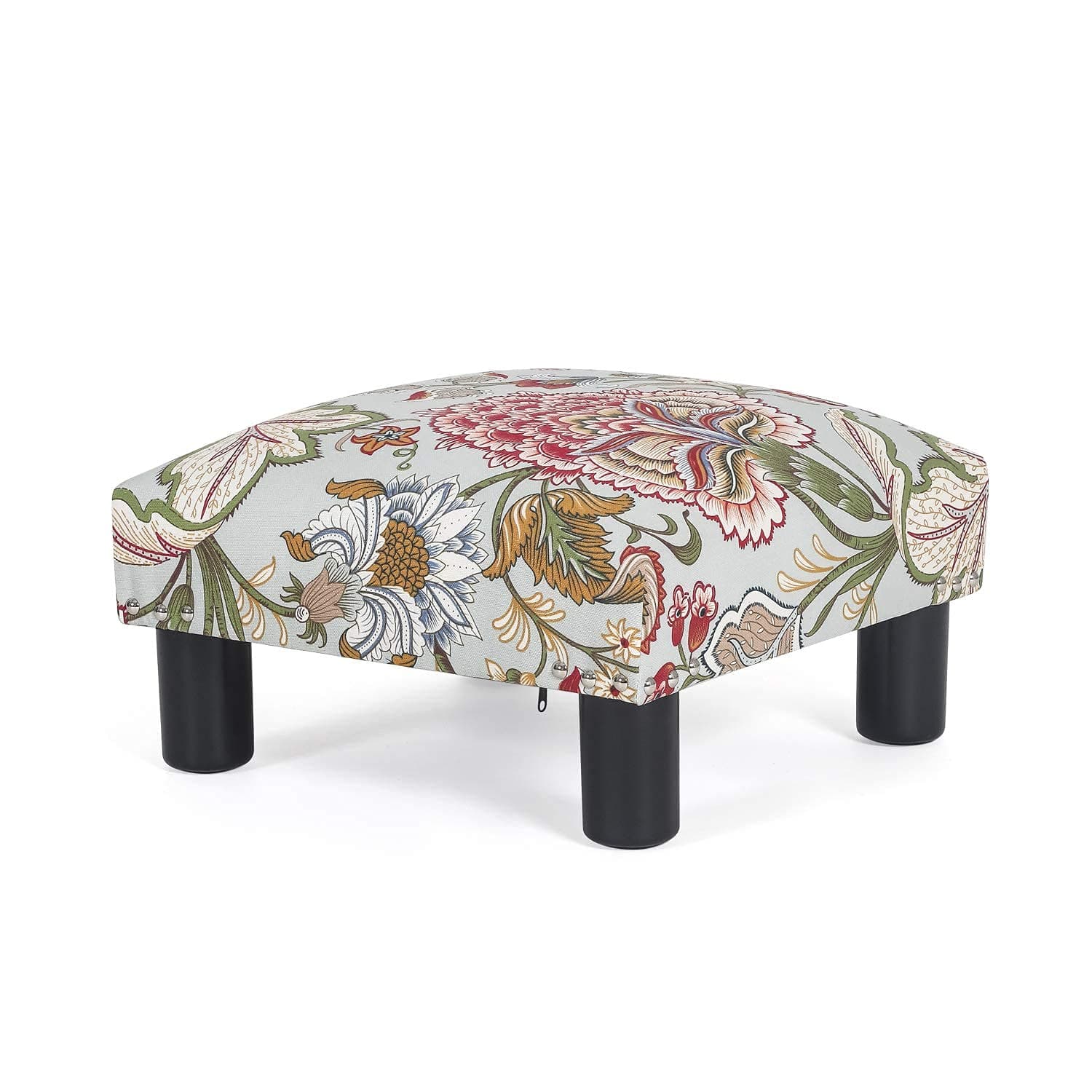 Small Foot Rest Stool Ottoman, 15" Fabric Square Footstool Upholstered Footrest for Chair, Under Desk, Office, Living Room, Boho Floral