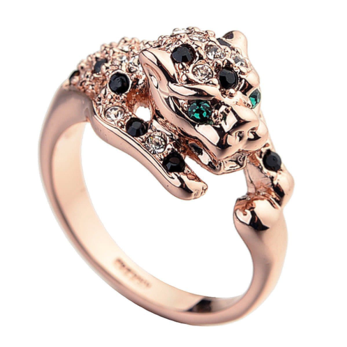 Rose Gold Plated Animal Leopard Ring with Clear and Black Cubic Zirconia Jaguar Sport Dots Fashion Jewelry for Women