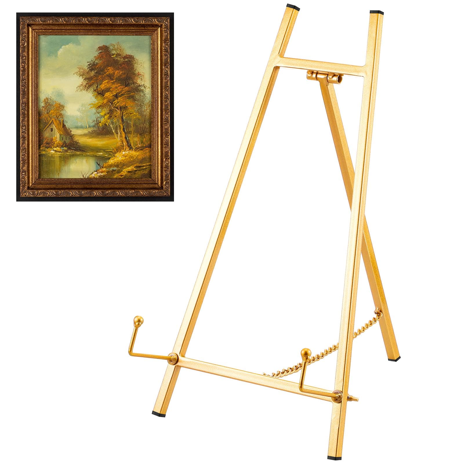 Leinuosen Metal Easel Stand 16.5" H x 8.7" W x 4.3" D Table Top Easel Stand for Display Tripod Art Picture Mirror Modern Plate Holder for Display Book Photo Wedding Sign(Gold,1 Pcs)