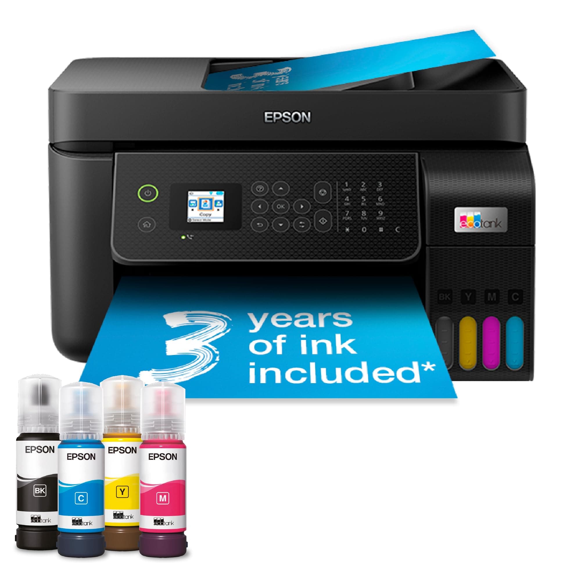 Epson EcoTank ET-4800 Ink Tank Printer | Home & Small Office Use | Wireless & Ethernet| A4 | Print, Copy, Scan, Fax | 3.7cm LCD Screen | ADF | Includes up to 3 Years of Ink