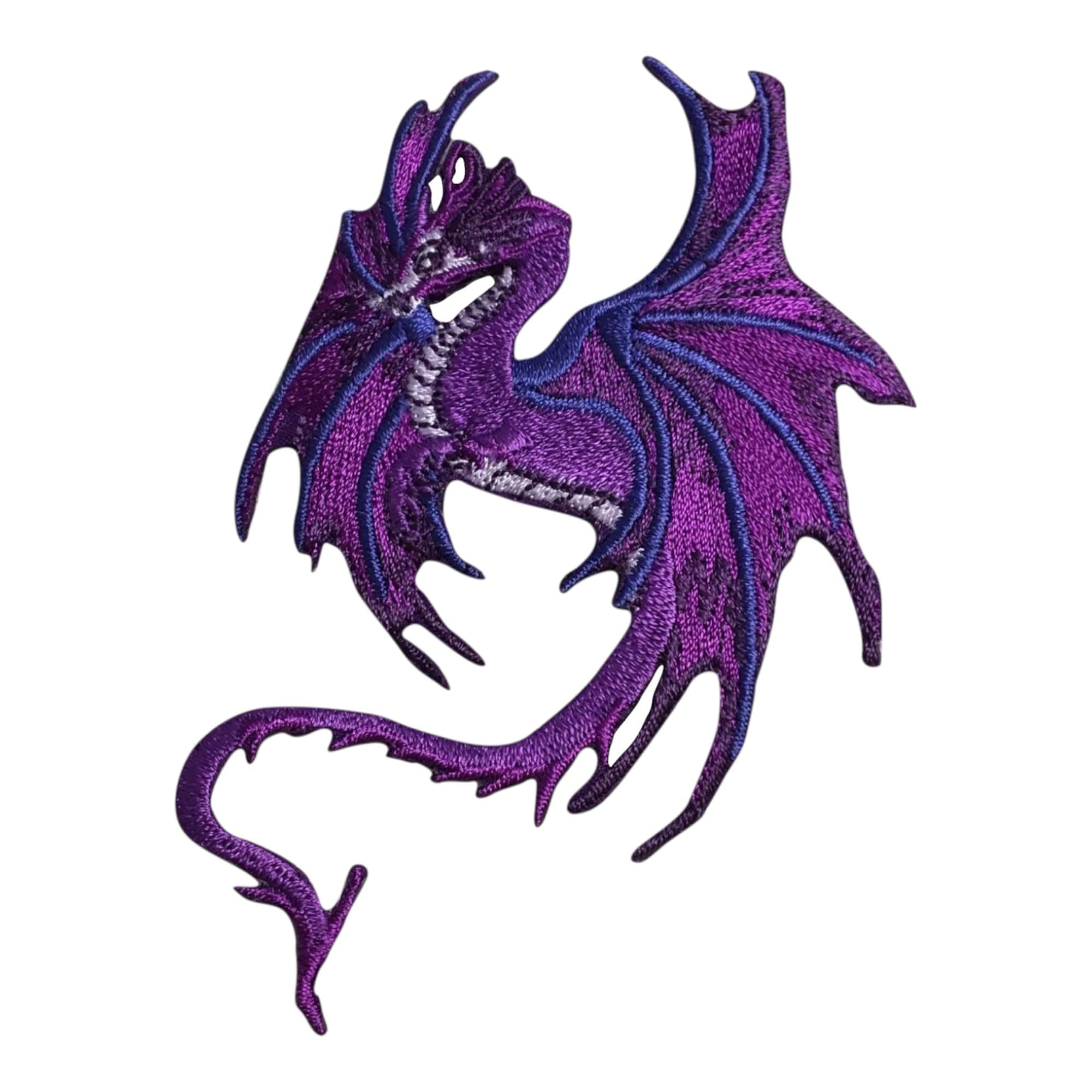 Purple Dragon - Facing Left - Legendary/Mythical/Fantasy - Embroidered Iron on Patch